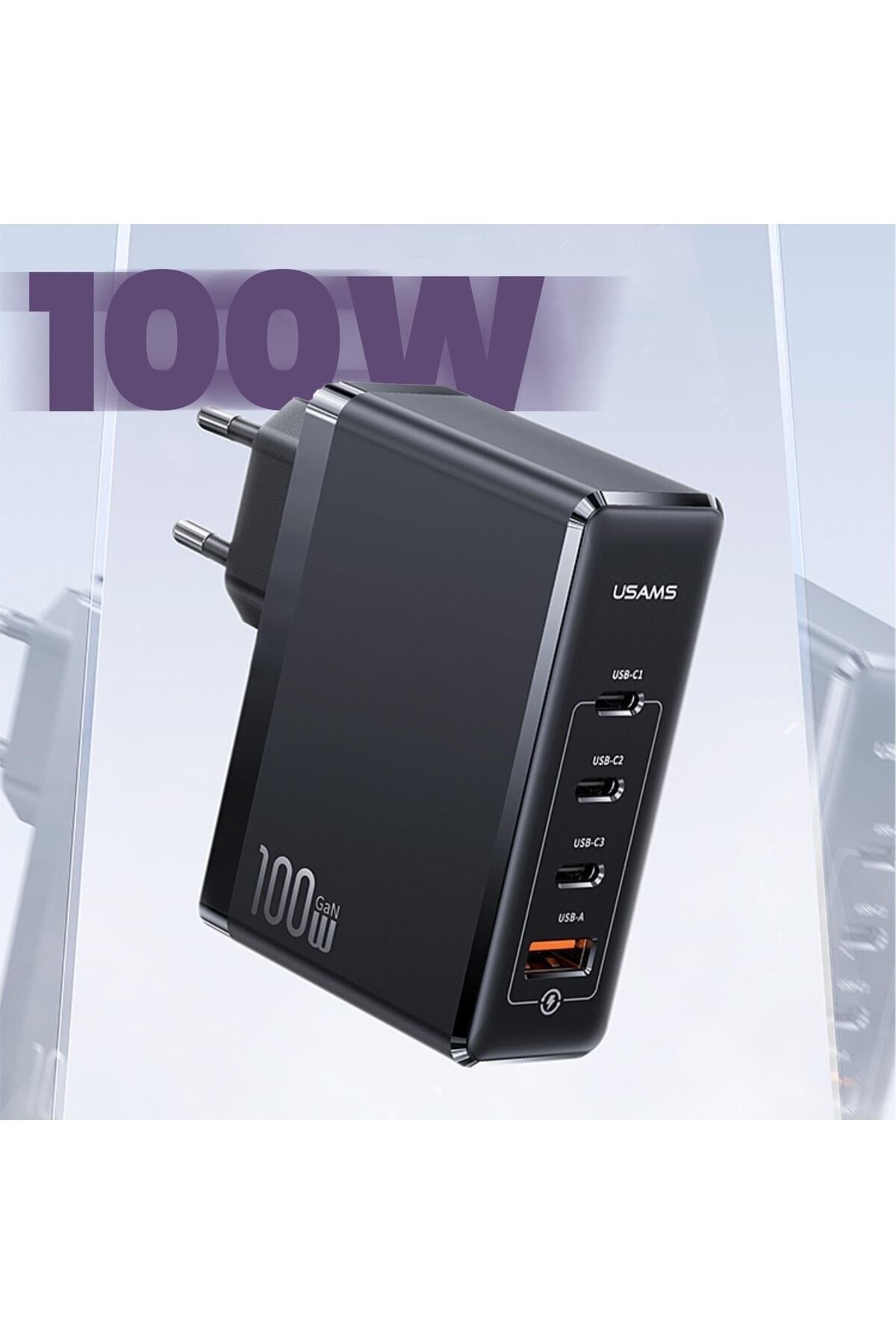 Us-cc163 T50 100w Qc+pd 4 Port (3type-c+1usb) Gan Hızlı Şarj Başlığı-siyah