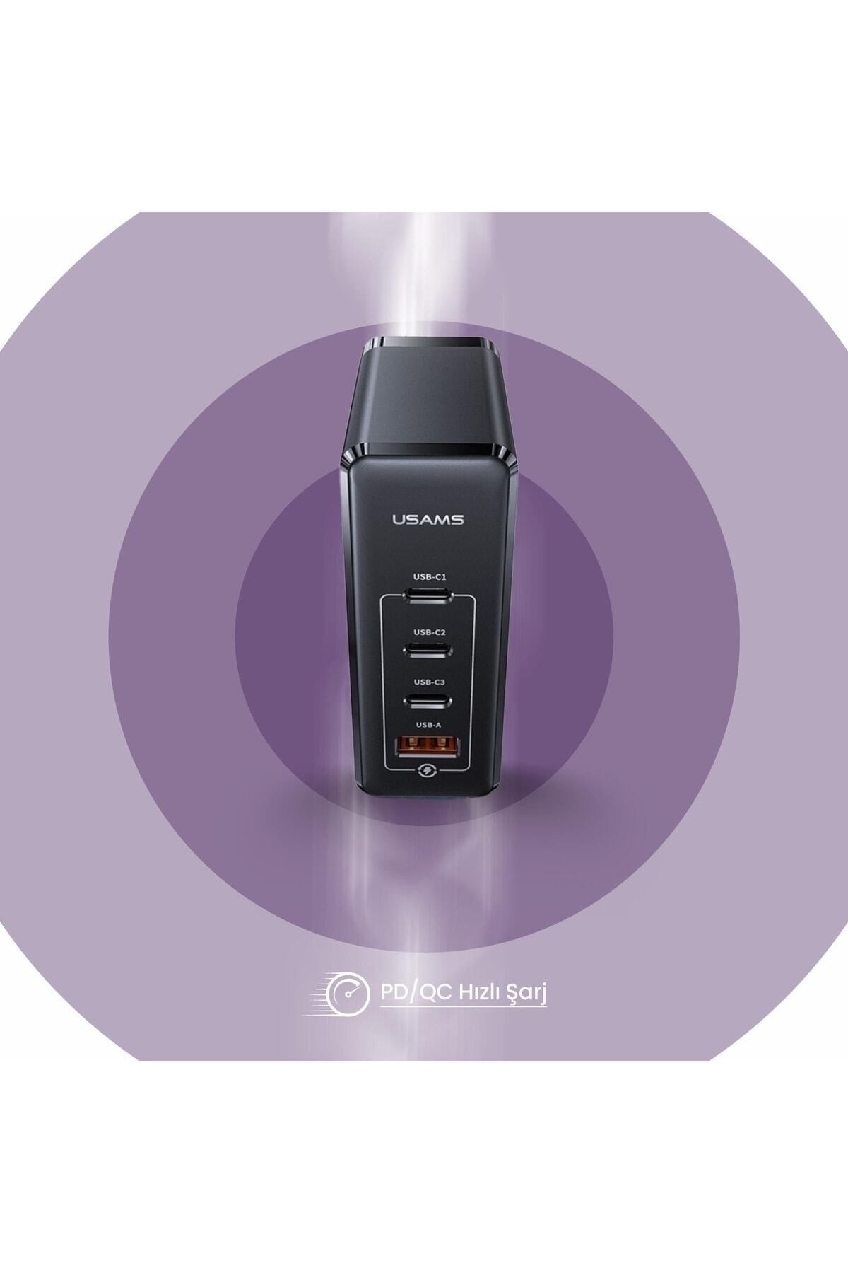 Us-cc163 T50 100w Qc+pd 4 Port (3type-c+1usb) Gan Hızlı Şarj Başlığı-siyah