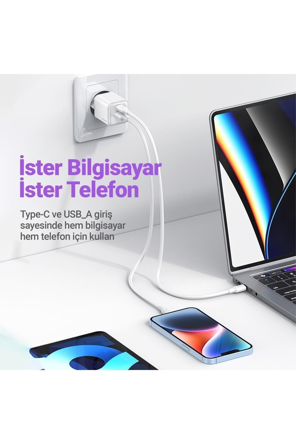Us-cc189b 30w Qc+pd (type-c+usb) Mini Hızlı Şarj Başlığı-siyah