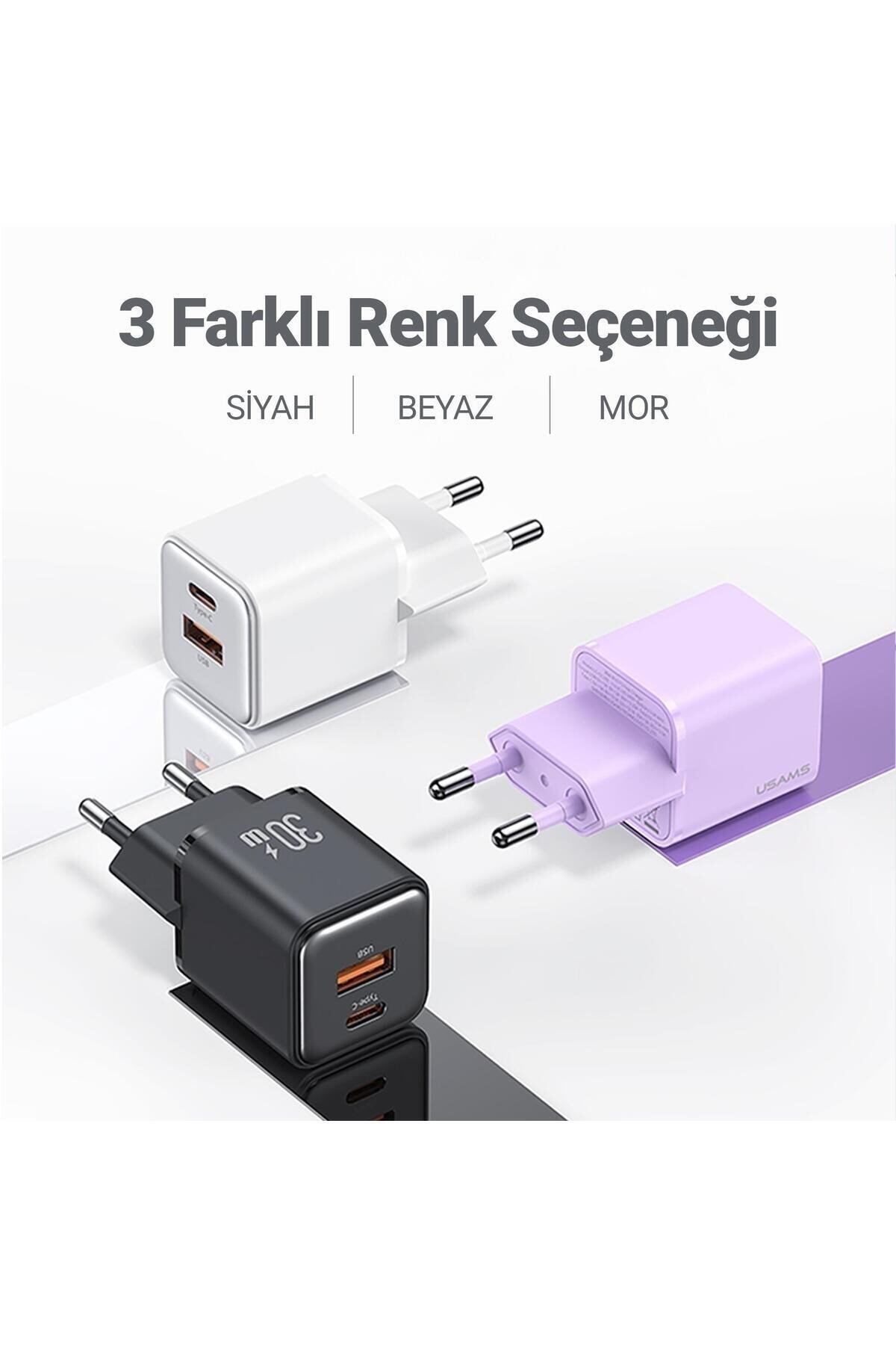 Us-cc189p 30w Qc+pd (type-c+usb) Mini Hızlı Şarj Başlığı-Mor
