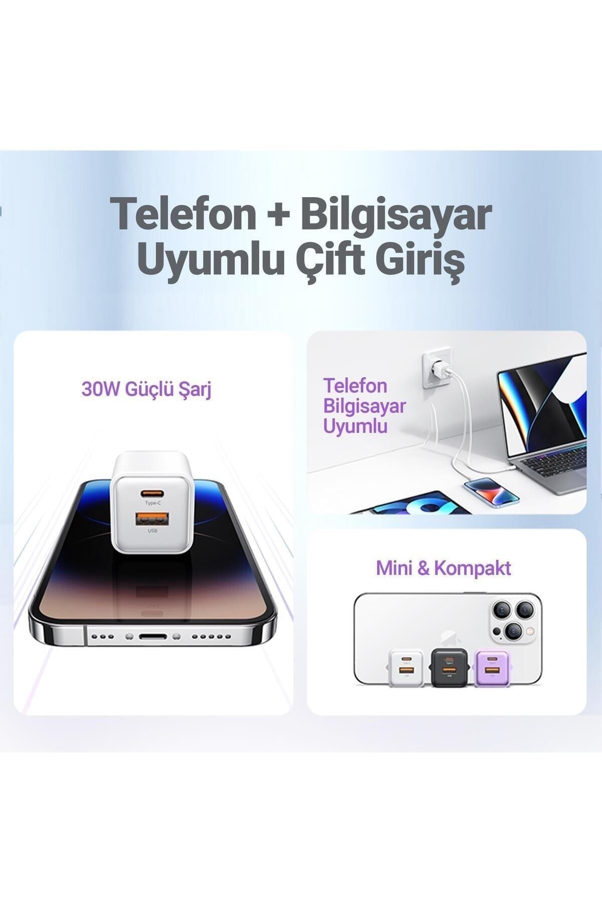 Us-cc189w 30w Qc+pd (type-c+usb) Mini Hızlı Şarj Başlığı-beyaz