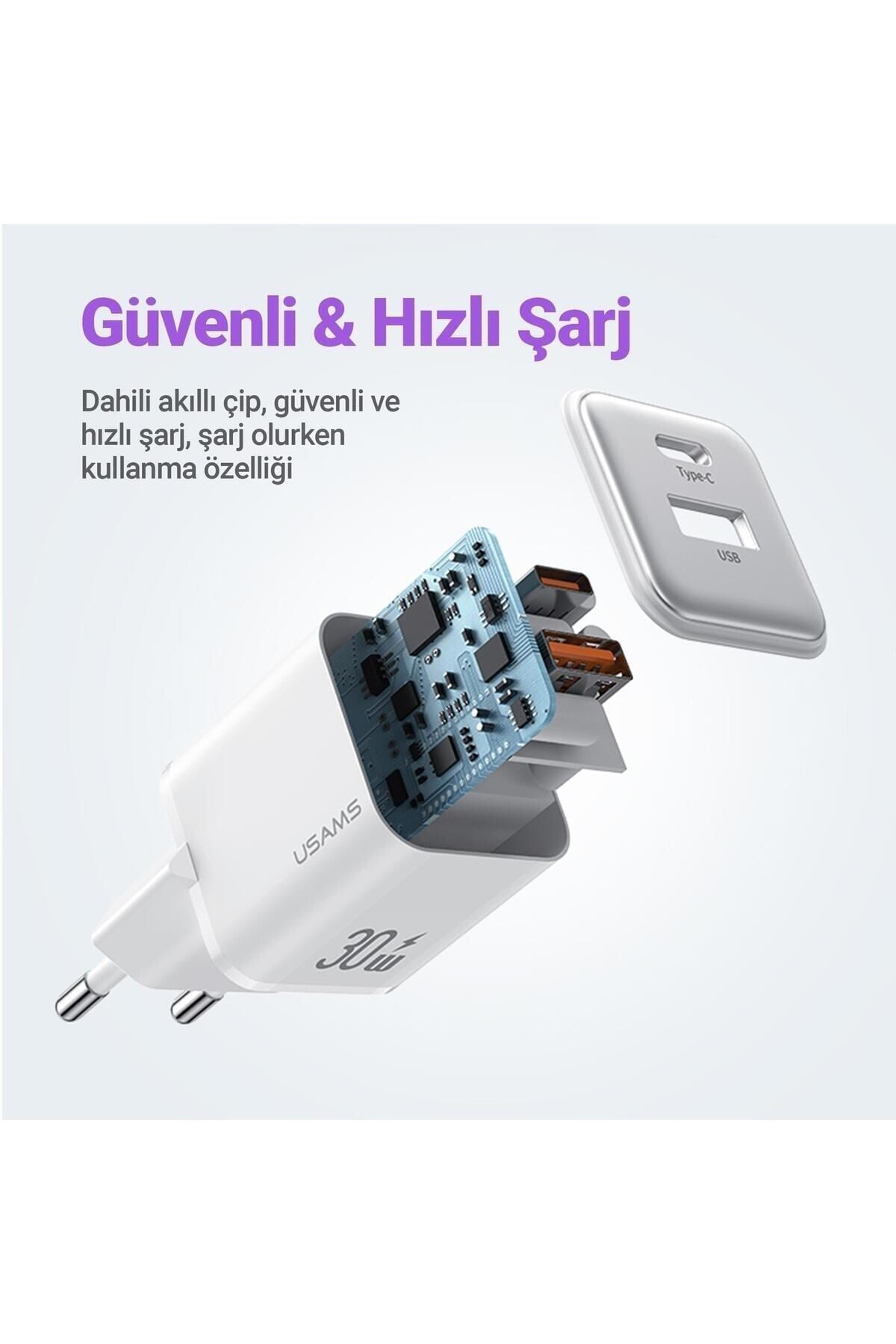 Us-cc189w 30w Qc+pd (type-c+usb) Mini Hızlı Şarj Başlığı-beyaz
