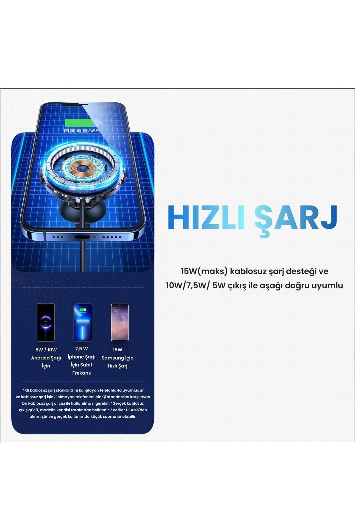 Us-cd164 15w 3in1 Ultra-slim Ev Ve Araç Için Iphone Magsafe Şarj Ve Araç Içi Telefon Tutucu