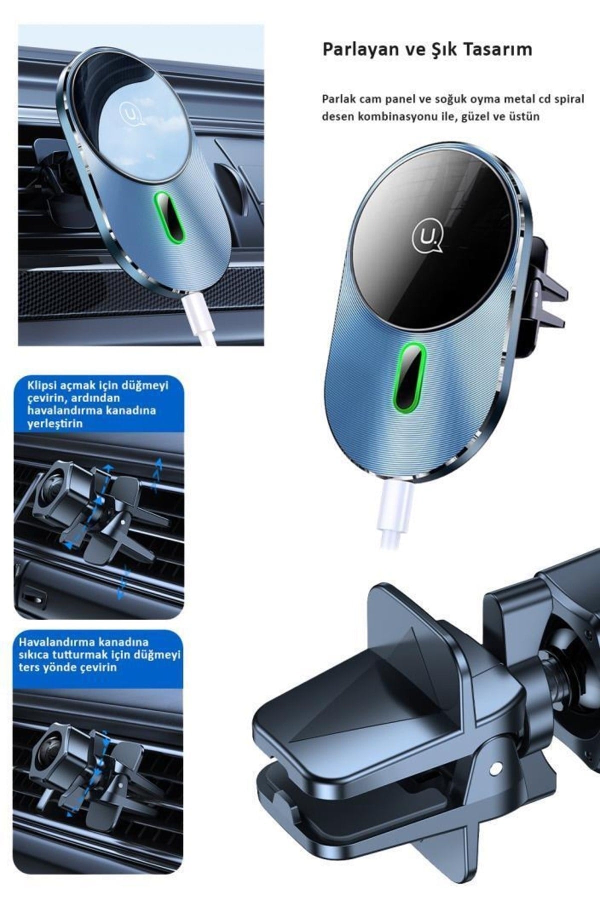 Us-cd170 15w 2in1 Typec Magsafe, Iphone Manyetik Kablosuz Şarj Ve Araç Içi Telefon Tutucu