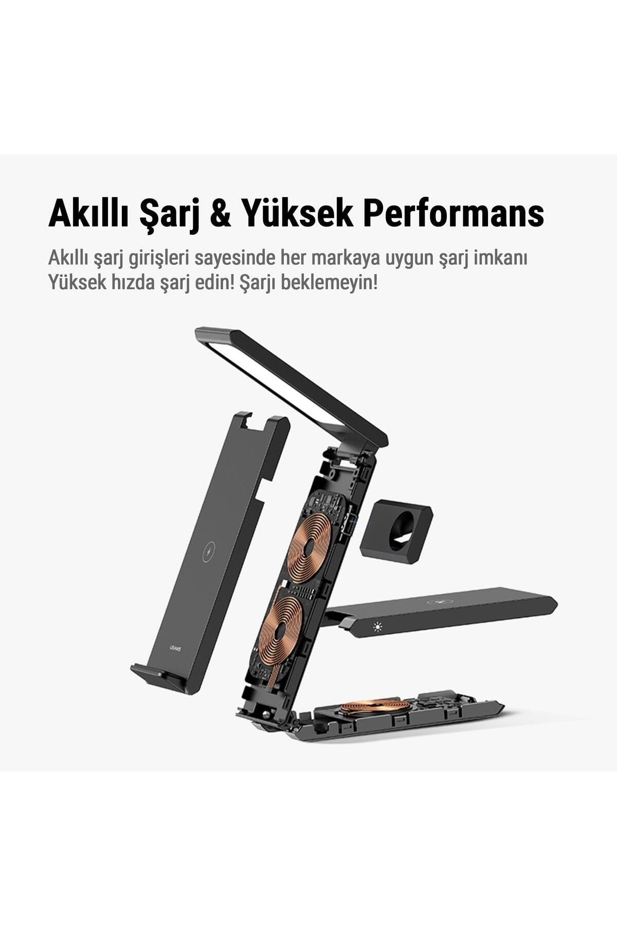 US-CD181 15W 3in1 Arada Masa Lambası Özellikli Katlanabilir Kablosuz Şarj Standı