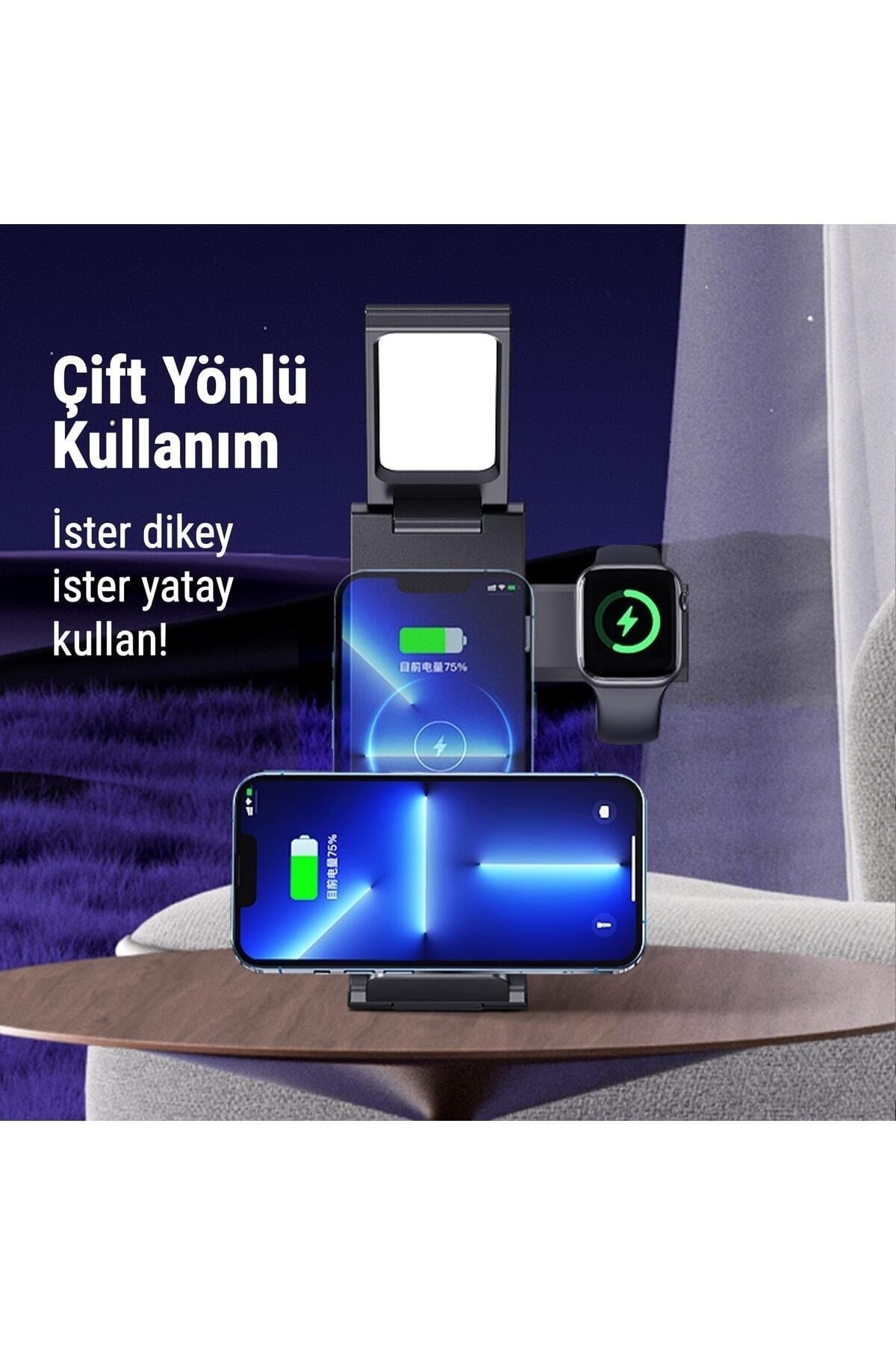 US-CD181 15W 3in1 Arada Masa Lambası Özellikli Katlanabilir Kablosuz Şarj Standı