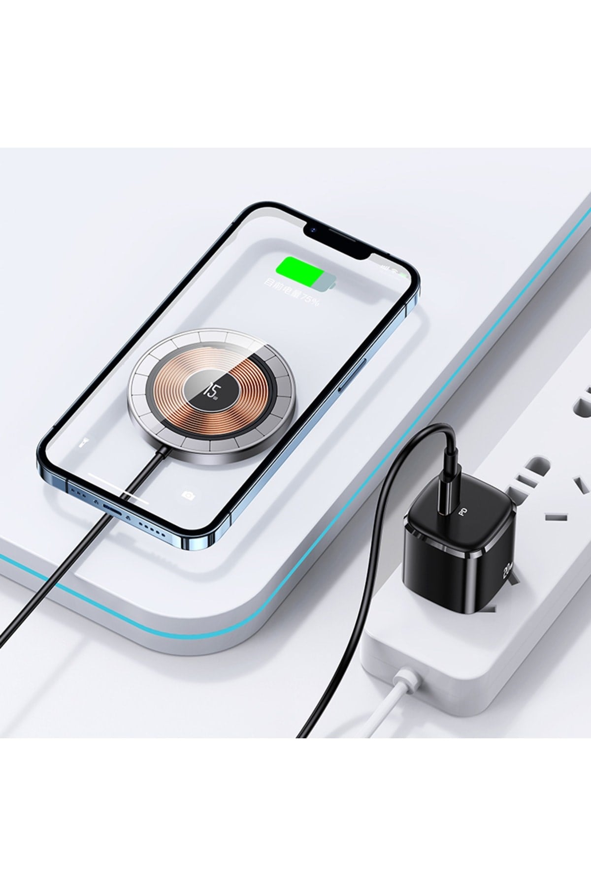 US-CD183 15W TypeC Magsafe, IPhone Manyetik Şeffaf Görünümlü Kablosuz Şarj Cihazı