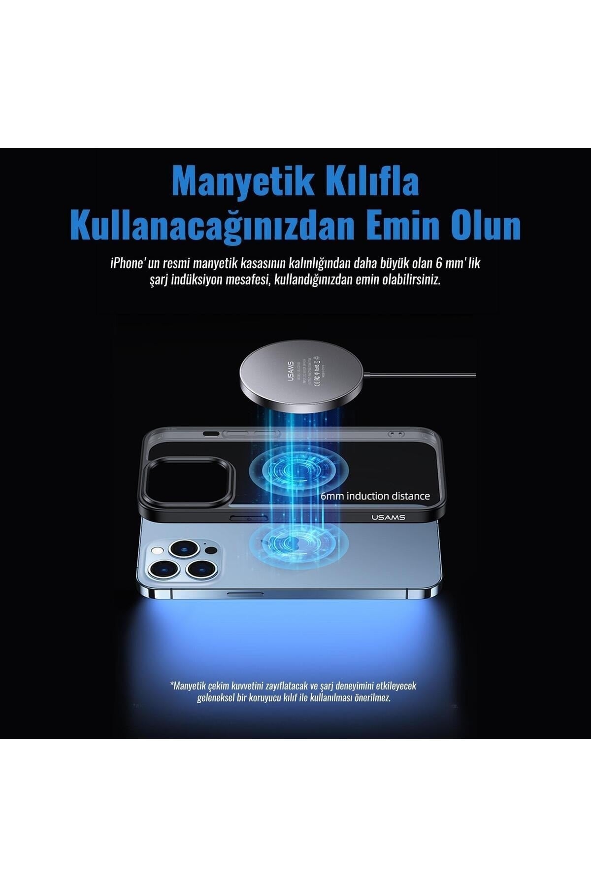 US-CD183 15W TypeC Magsafe, IPhone Manyetik Şeffaf Görünümlü Kablosuz Şarj Cihazı