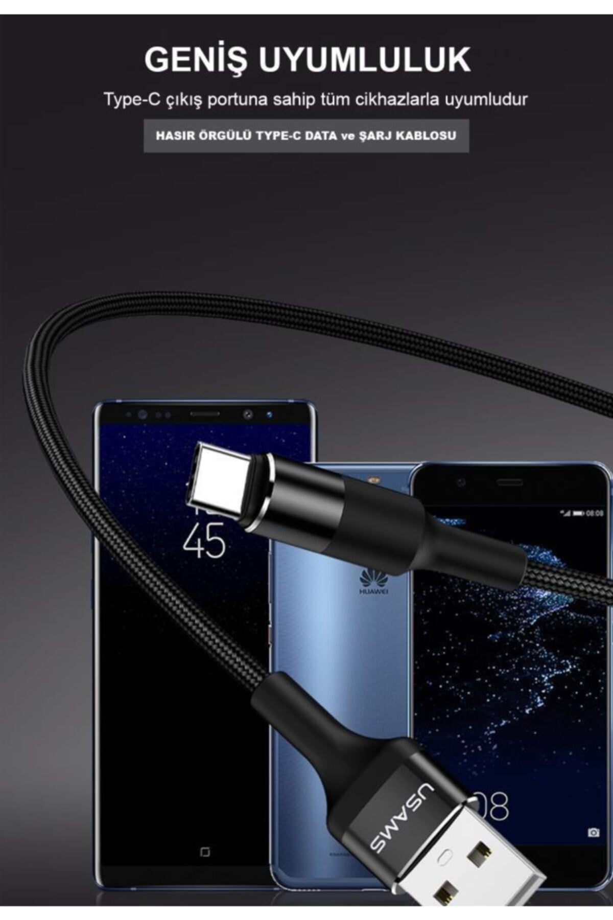 Us-sj221 1.2m Usb To Type-c Güçlendirilmiş Örgülü Şarj Ve Data Kablosu