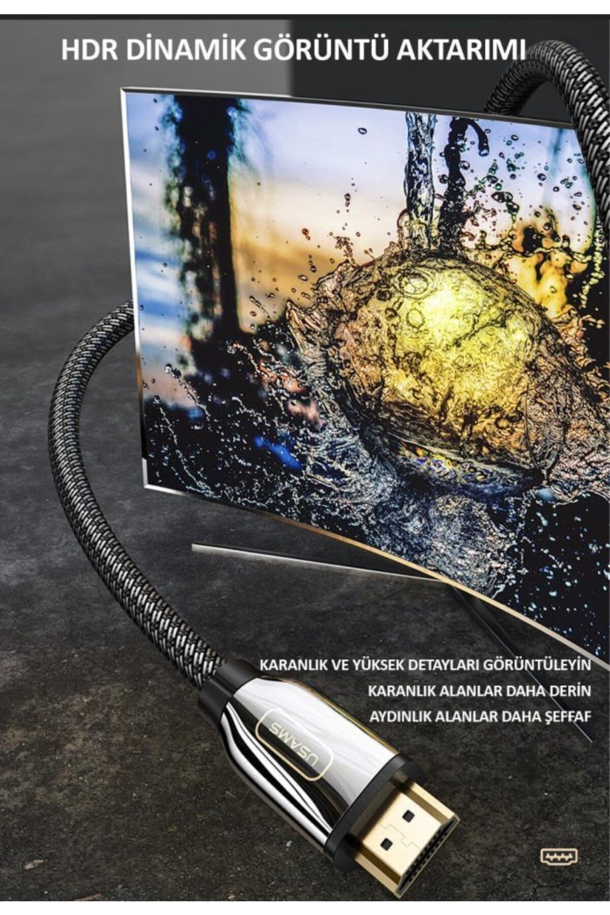 Us-sj497 Örgülü 2m 8k Ultra Hd, Hdmı To Hdmı 2.1 Altın Kaplama Hdmı Kablo