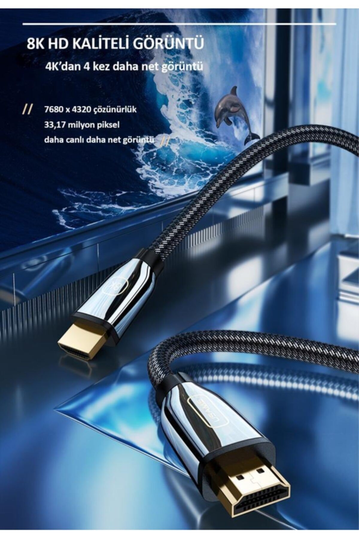 Us-sj497 Örgülü 2m 8k Ultra Hd, Hdmı To Hdmı 2.1 Altın Kaplama Hdmı Kablo
