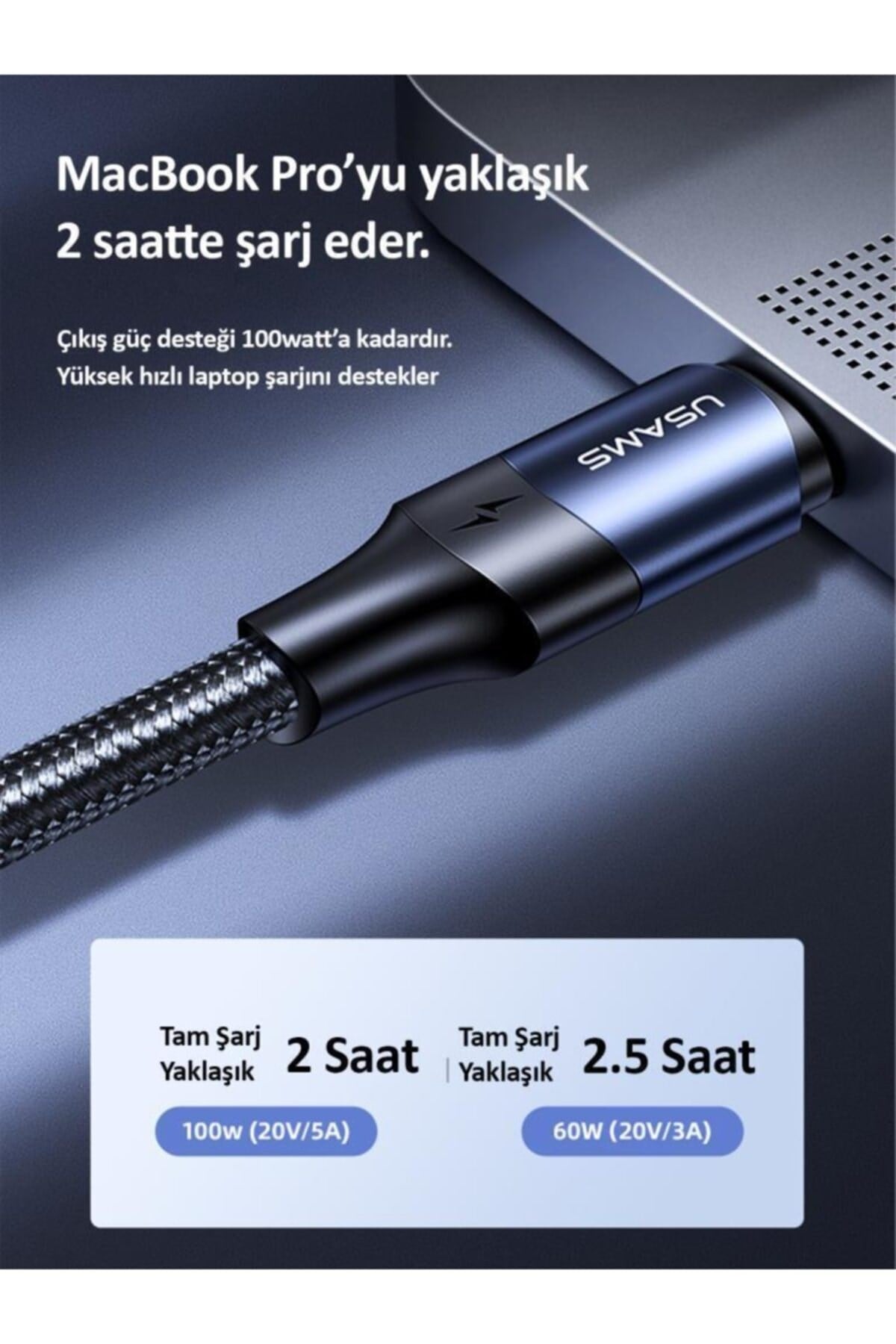 Us-sj524 Örgülü 1.2m Type-c To Type-c 100w Pd Hızlı Şarj Ve Data Kablosu