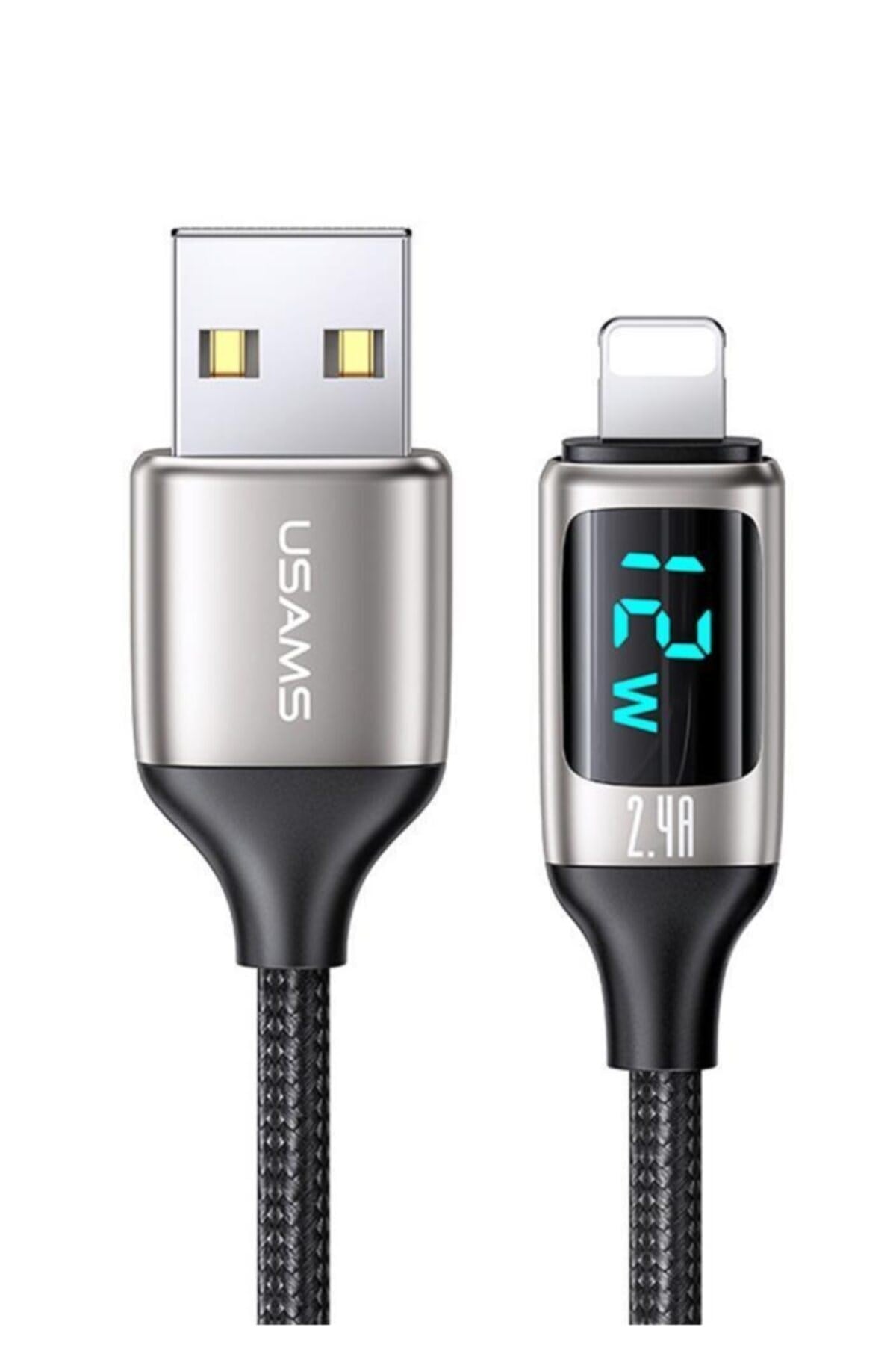 Us-sj543 Dijital Göstergeli,çipli,örgülü, 1.2m 2.4a Lightning Iphone Uyumlu Şarj Ve Data Kablosu