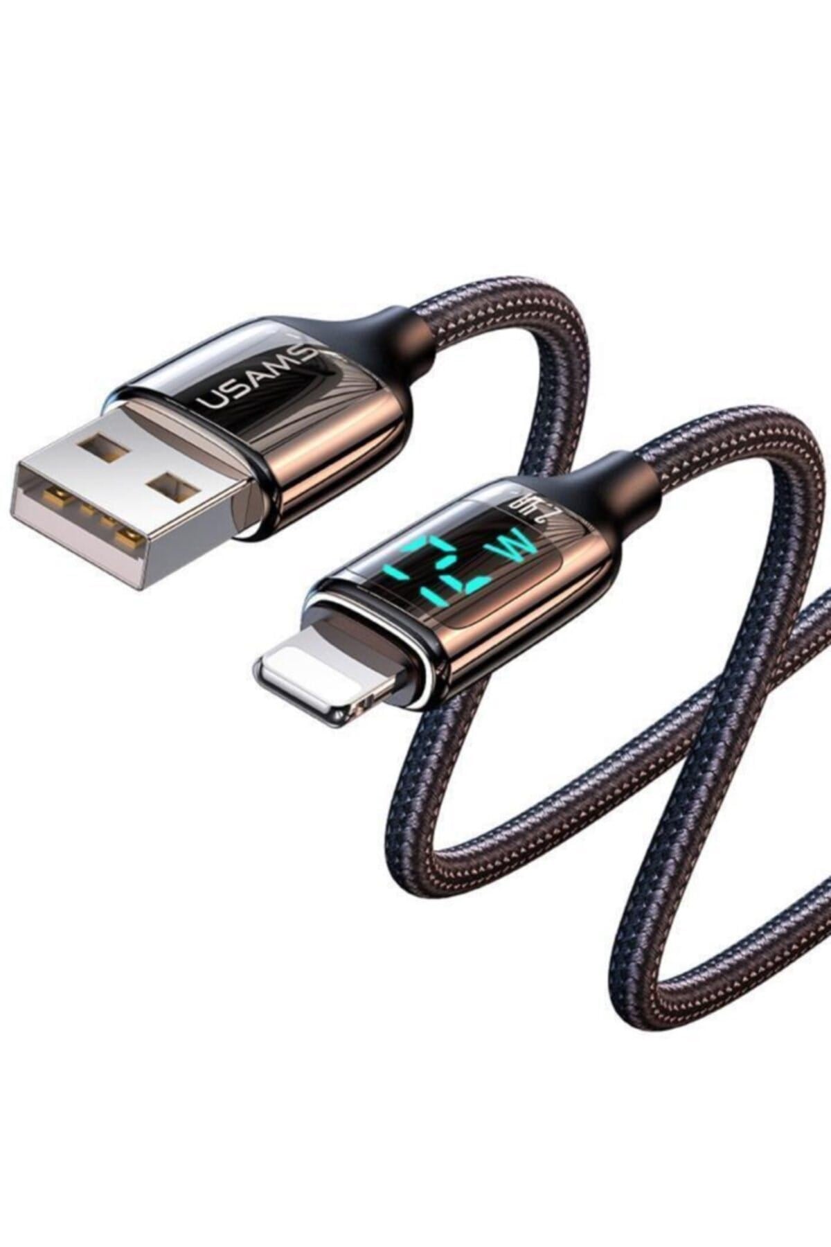 Us-sj543 Dijital Göstergeli,çipli,örgülü, 1.2m 2.4a Lightning Iphone Uyumlu Şarj Ve Data Kablosu