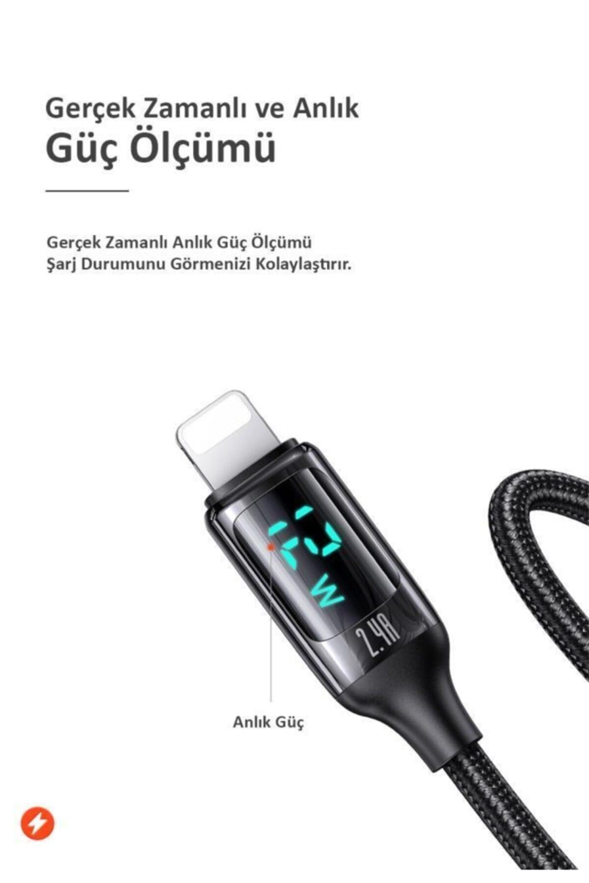 Us-sj543 Dijital Göstergeli,çipli,örgülü, 1.2m 2.4a Lightning Iphone Uyumlu Şarj Ve Data Kablosu