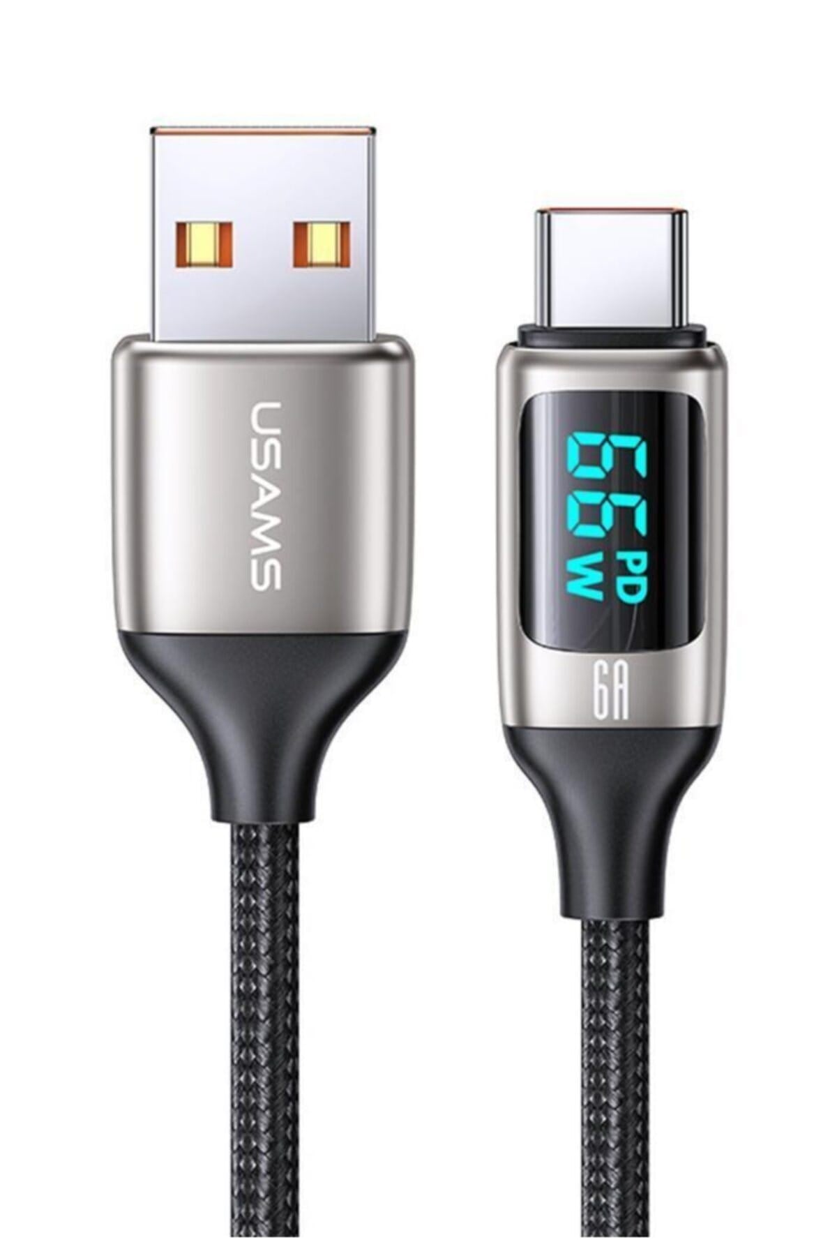 Us-sj544 Dijital Göstergeli,çipli,örgülü,1.2m Pd 66w Usb To Type-c Hızlı Şarj Ve Data Kablosu