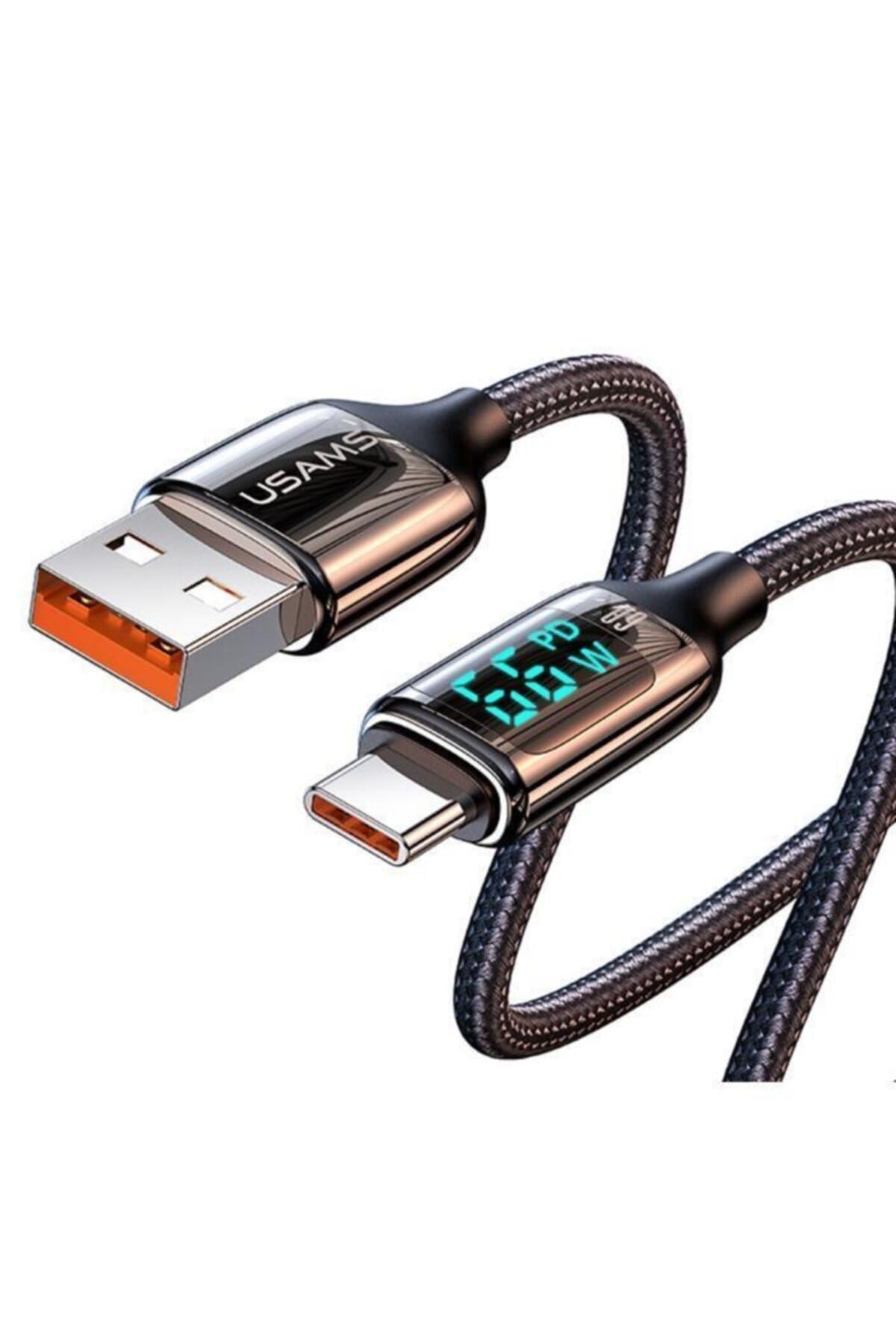 Us-sj544 Dijital Göstergeli,çipli,örgülü,1.2m Pd 66w Usb To Type-c Hızlı Şarj Ve Data Kablosu