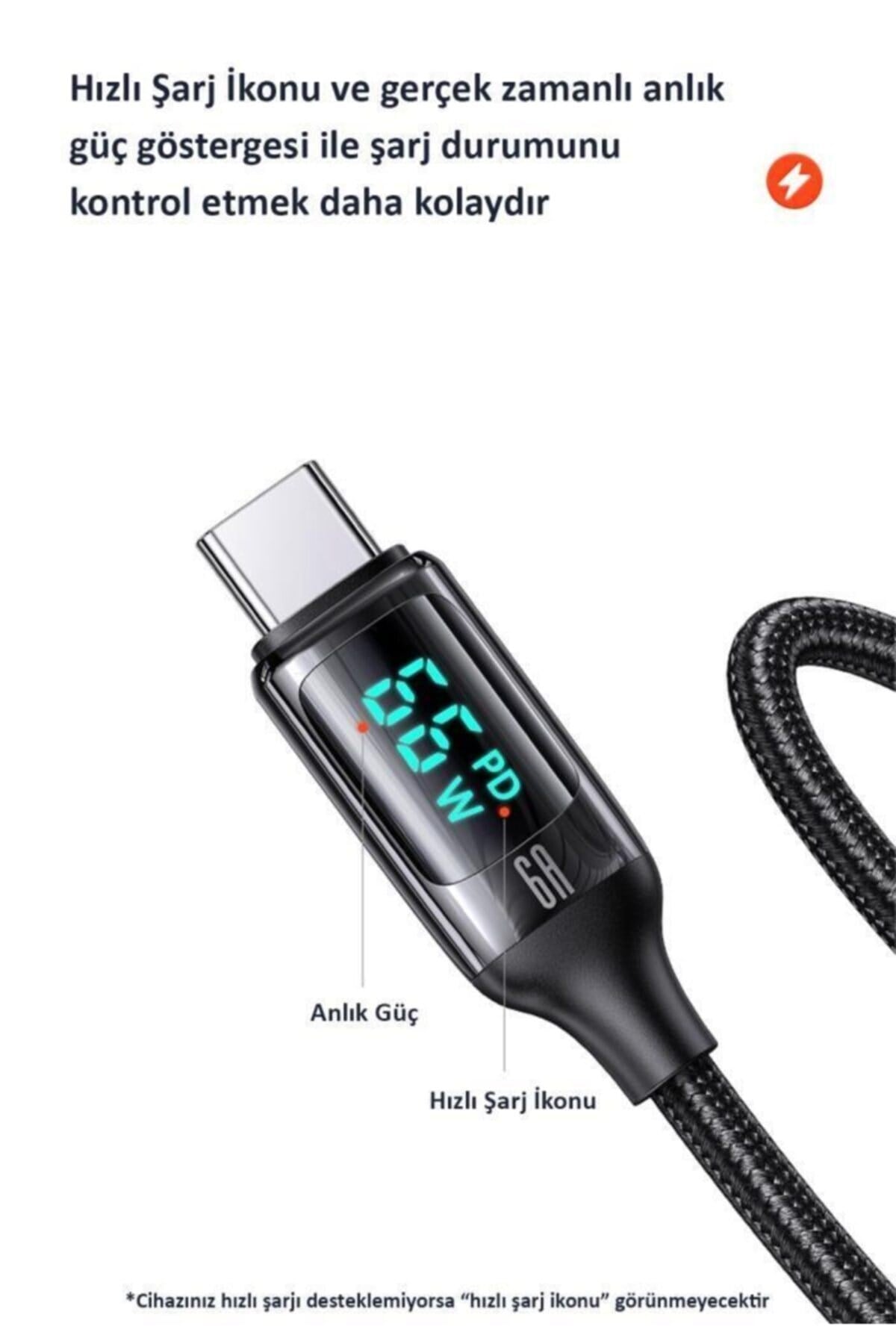 Us-sj544 Dijital Göstergeli,çipli,örgülü,1.2m Pd 66w Usb To Type-c Hızlı Şarj Ve Data Kablosu