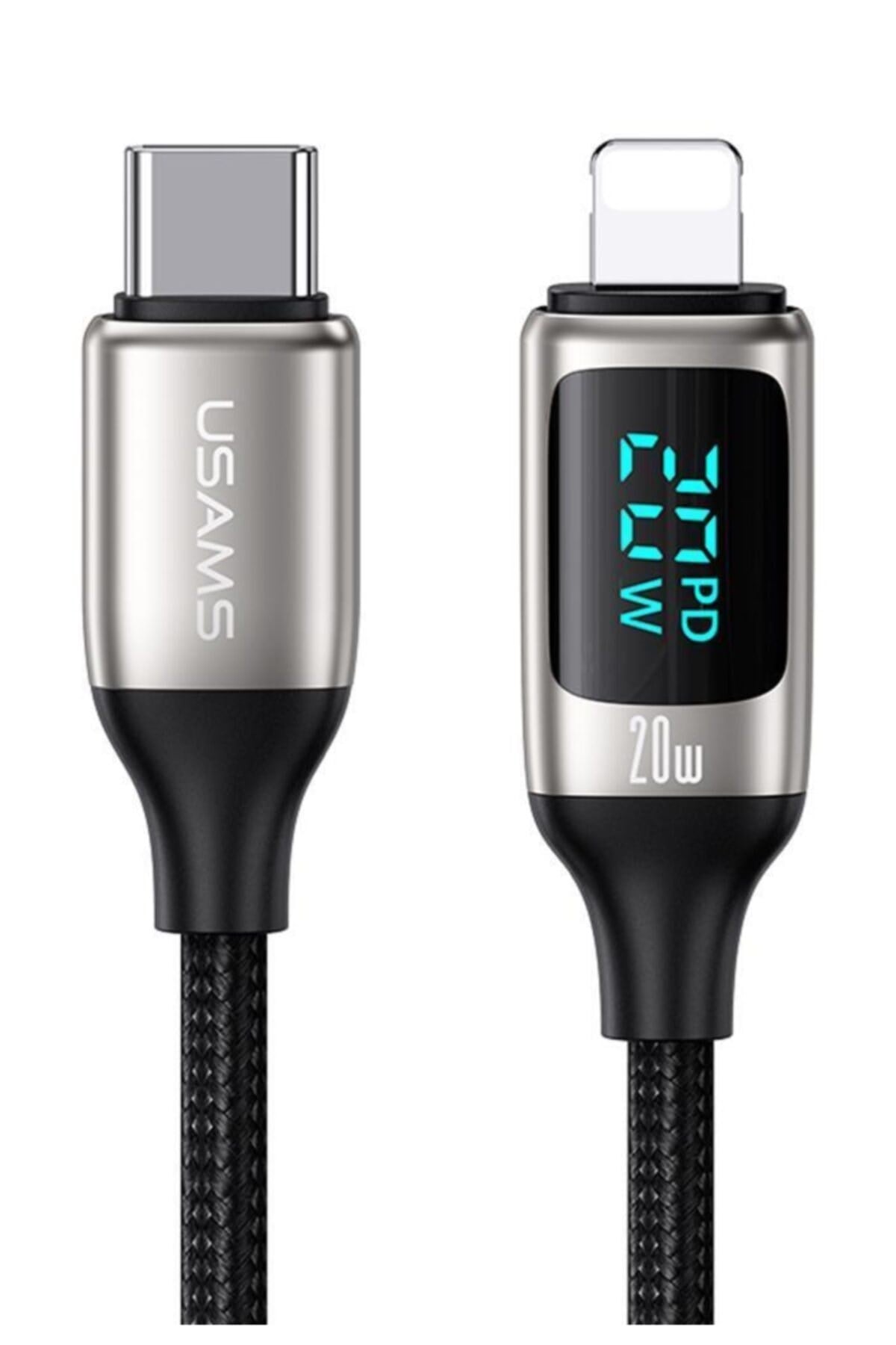 Us-sj545 Dijital Göstergeli 1.2m Pd 20w Type-c To Lightning Iphone Hızlı Şarj Ve Data Kablosu