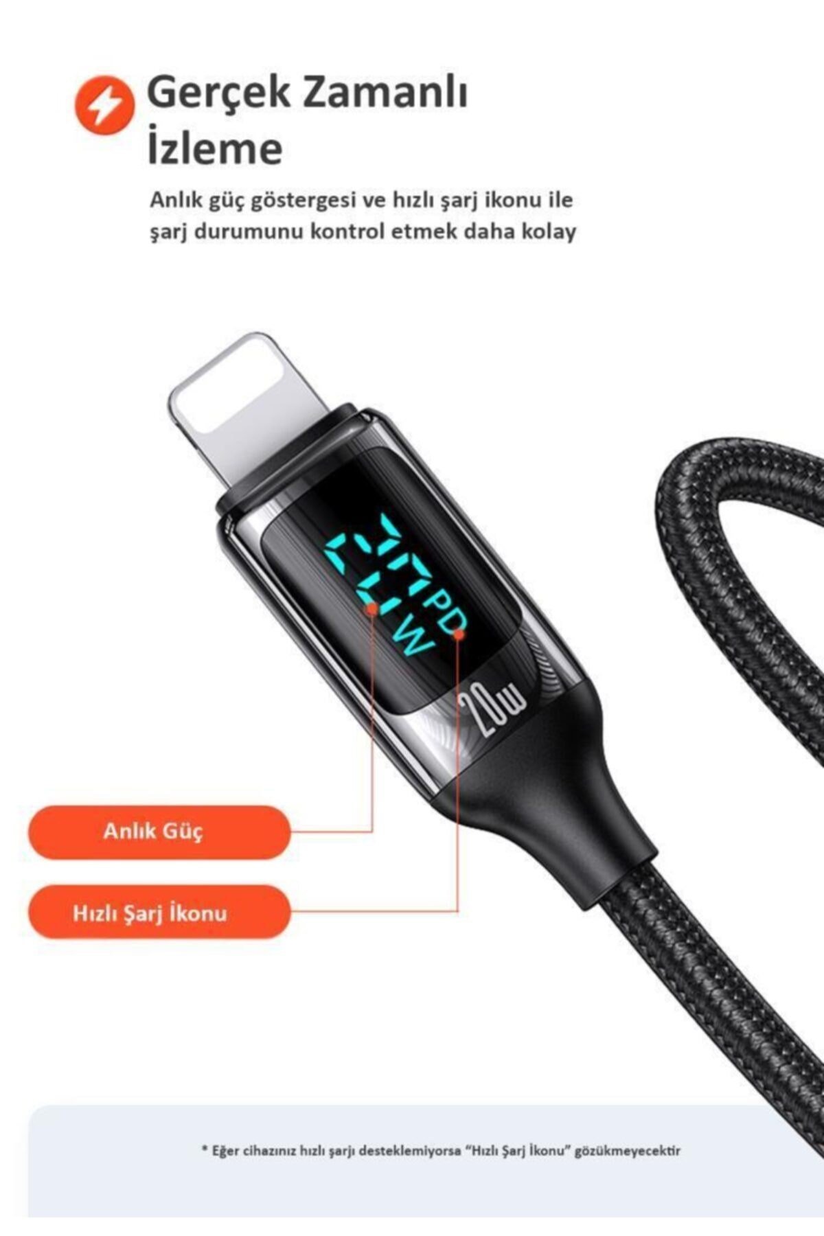 Us-sj545 Dijital Göstergeli 1.2m Pd 20w Type-c To Lightning Iphone Hızlı Şarj Ve Data Kablosu