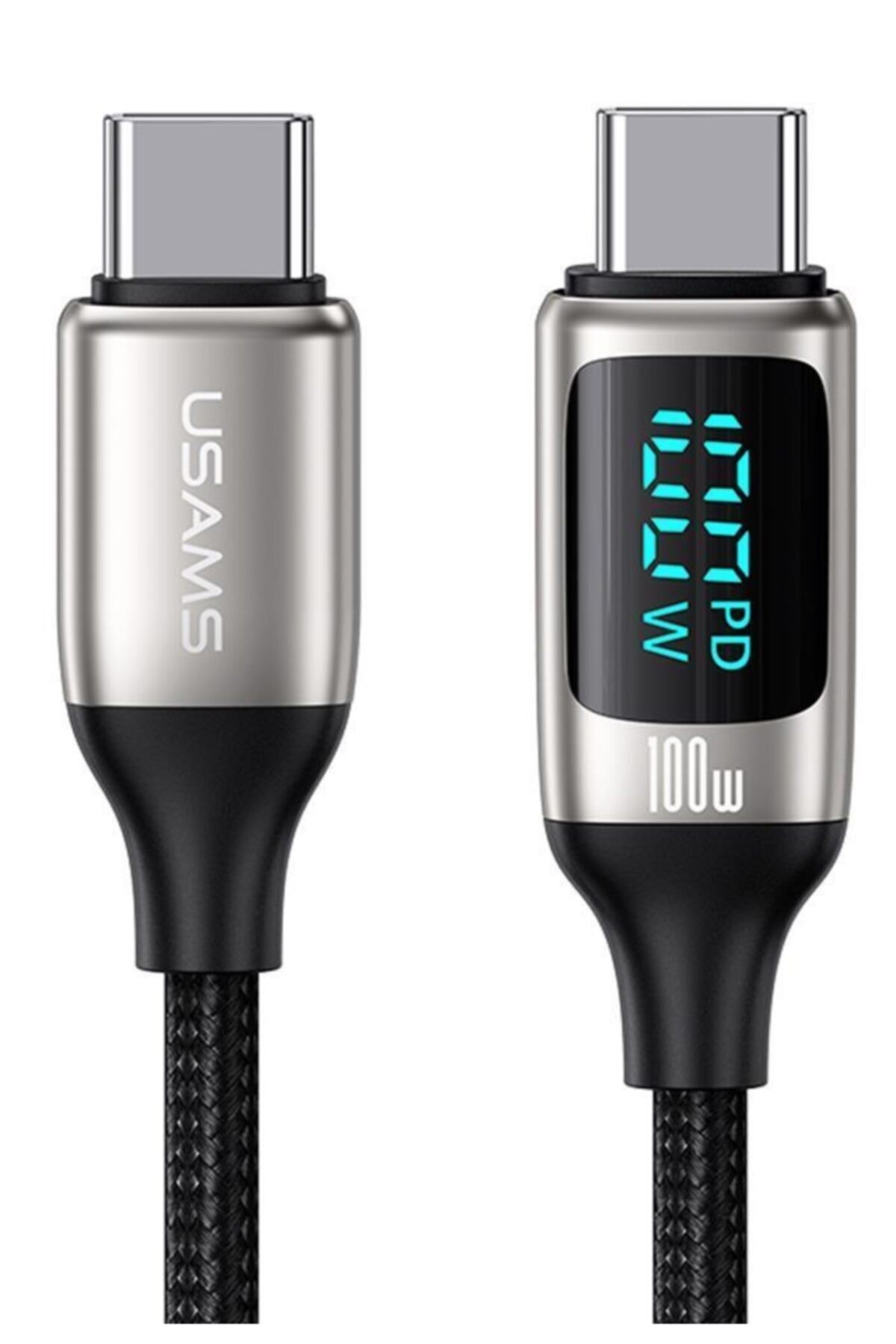 Us-sj546 Dijital Göstergeli Çipli, Örgülü, 1.2m Pd 100w Type-c Hızlı Şarj Ve Data Kablosu