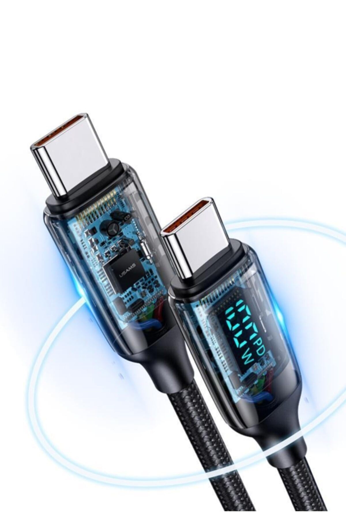 Us-sj546 Dijital Göstergeli Çipli, Örgülü, 1.2m Pd 100w Type-c Hızlı Şarj Ve Data Kablosu