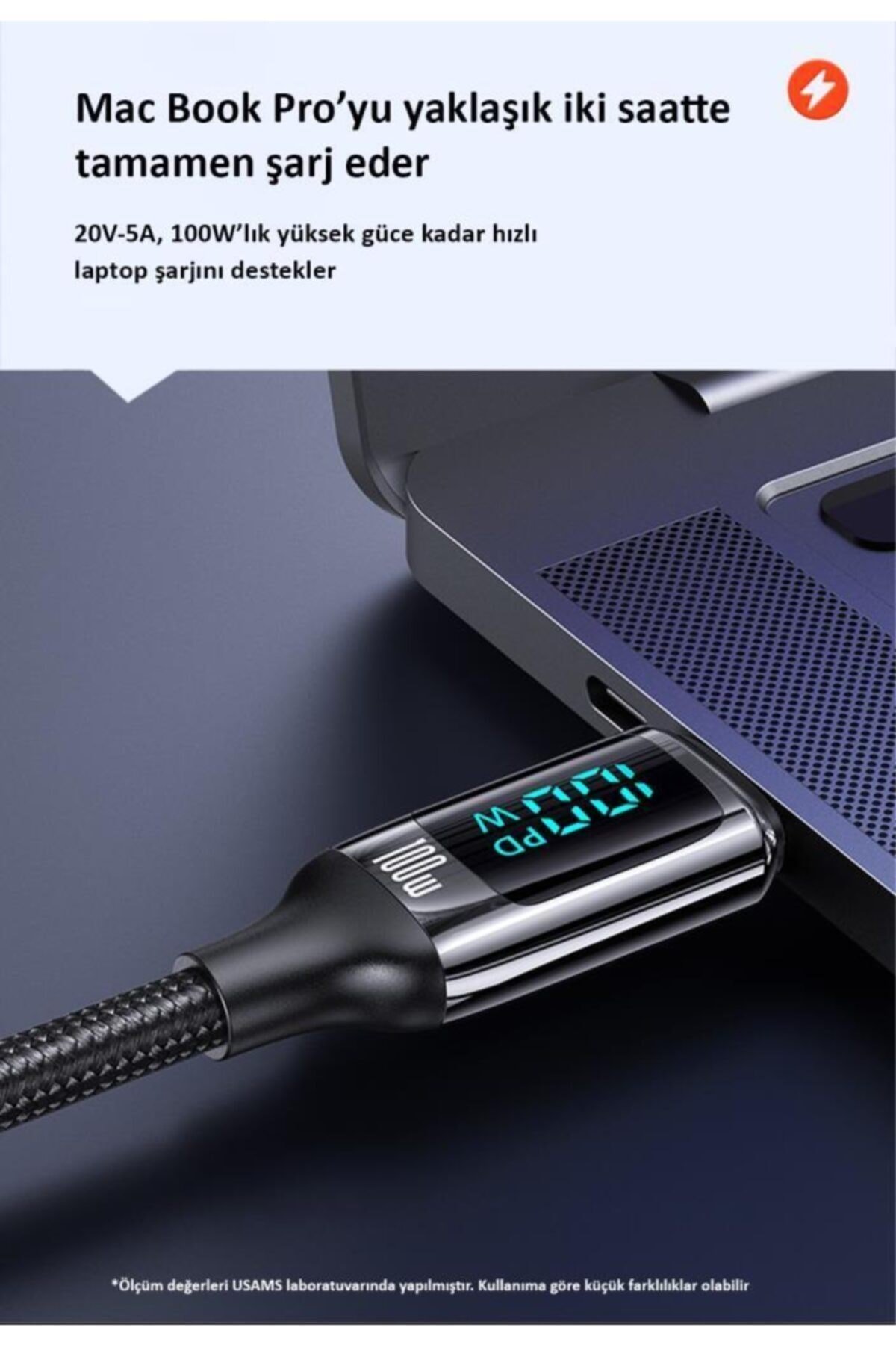 Us-sj546 Dijital Göstergeli Çipli, Örgülü, 1.2m Pd 100w Type-c Hızlı Şarj Ve Data Kablosu