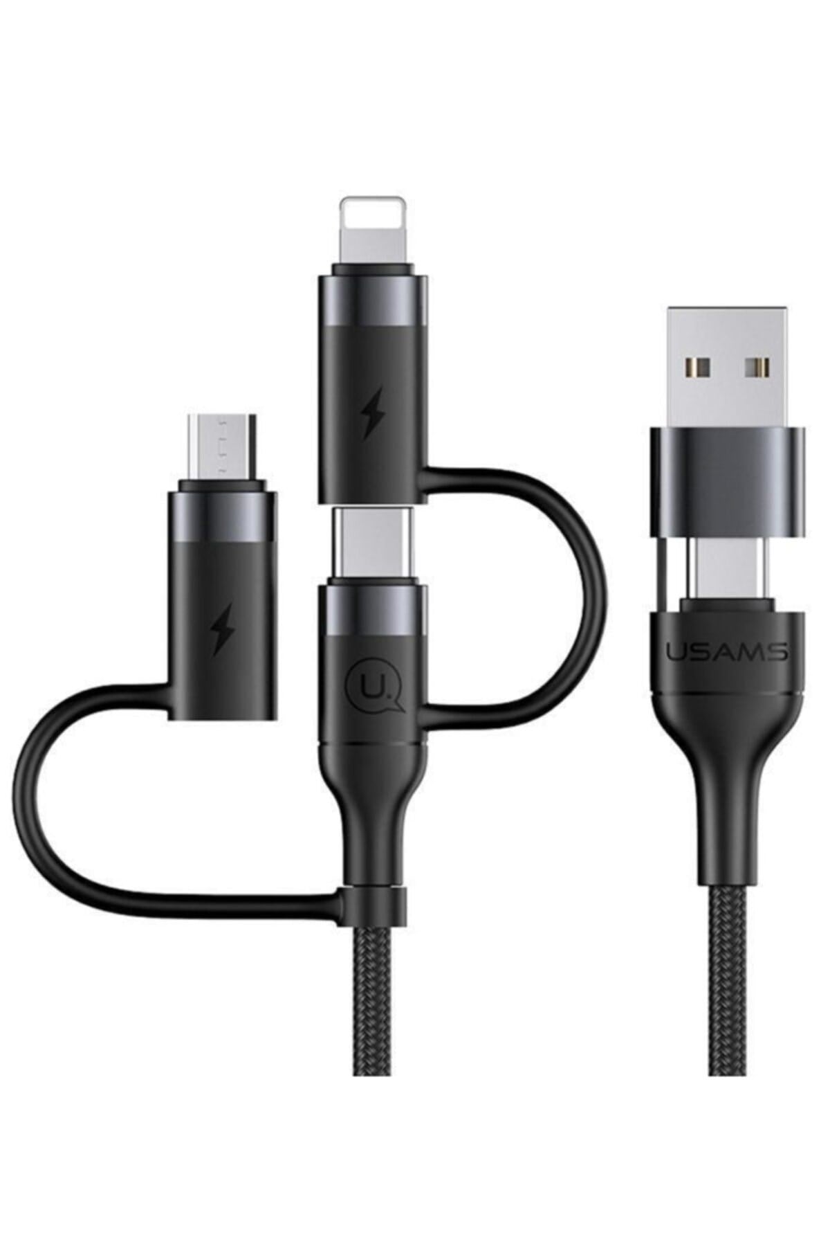 Us-sj547 Usb Type-c To Type-c Lightning Microusb,1.2m 60 Watt 6 In 1 Hızlı Şarj Ve Data Kablosu