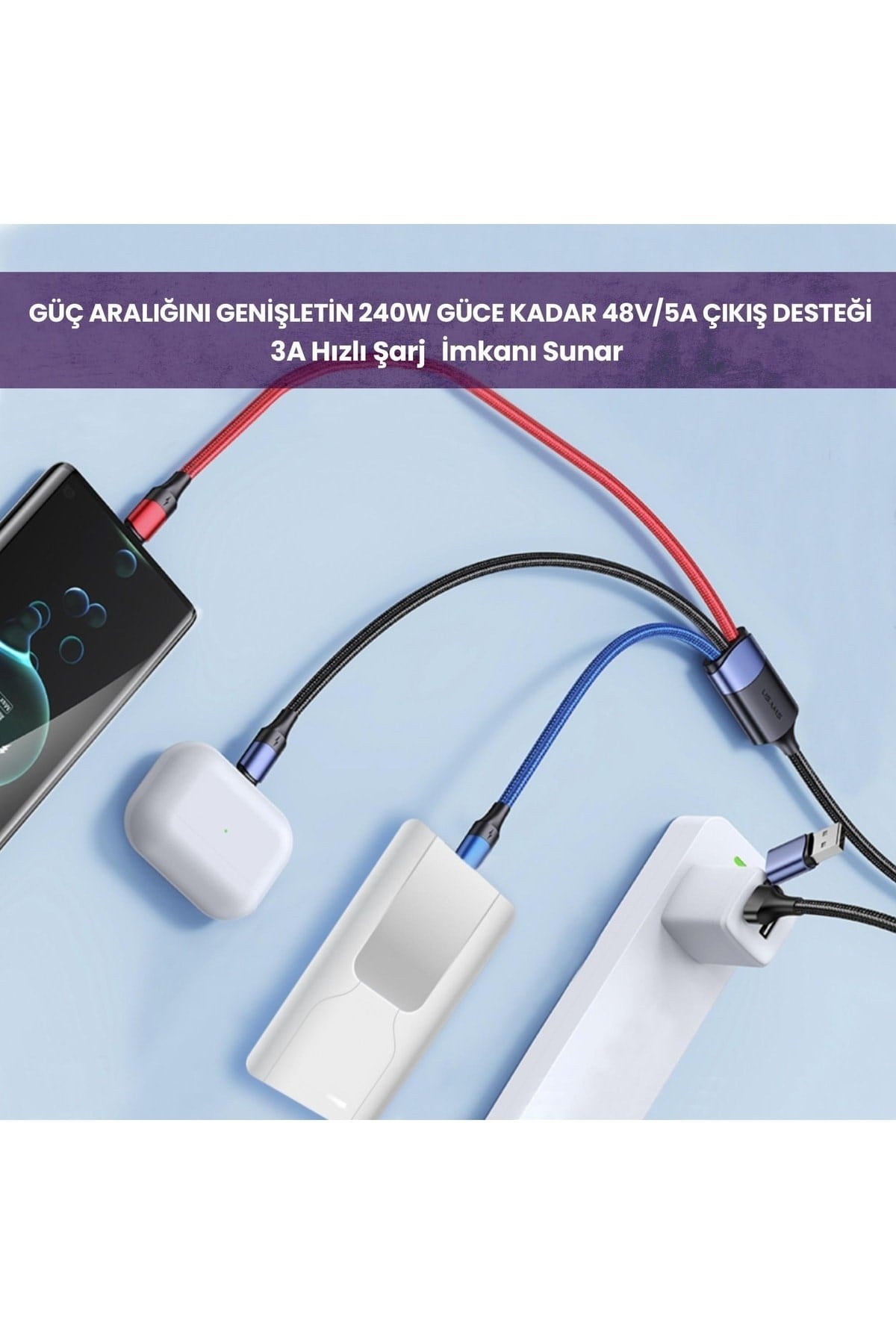 Us-sj549 Usb Type-c To Type-c Lightning Microusb,1.2m Pd 3a Hızlı Şarj Kablosu