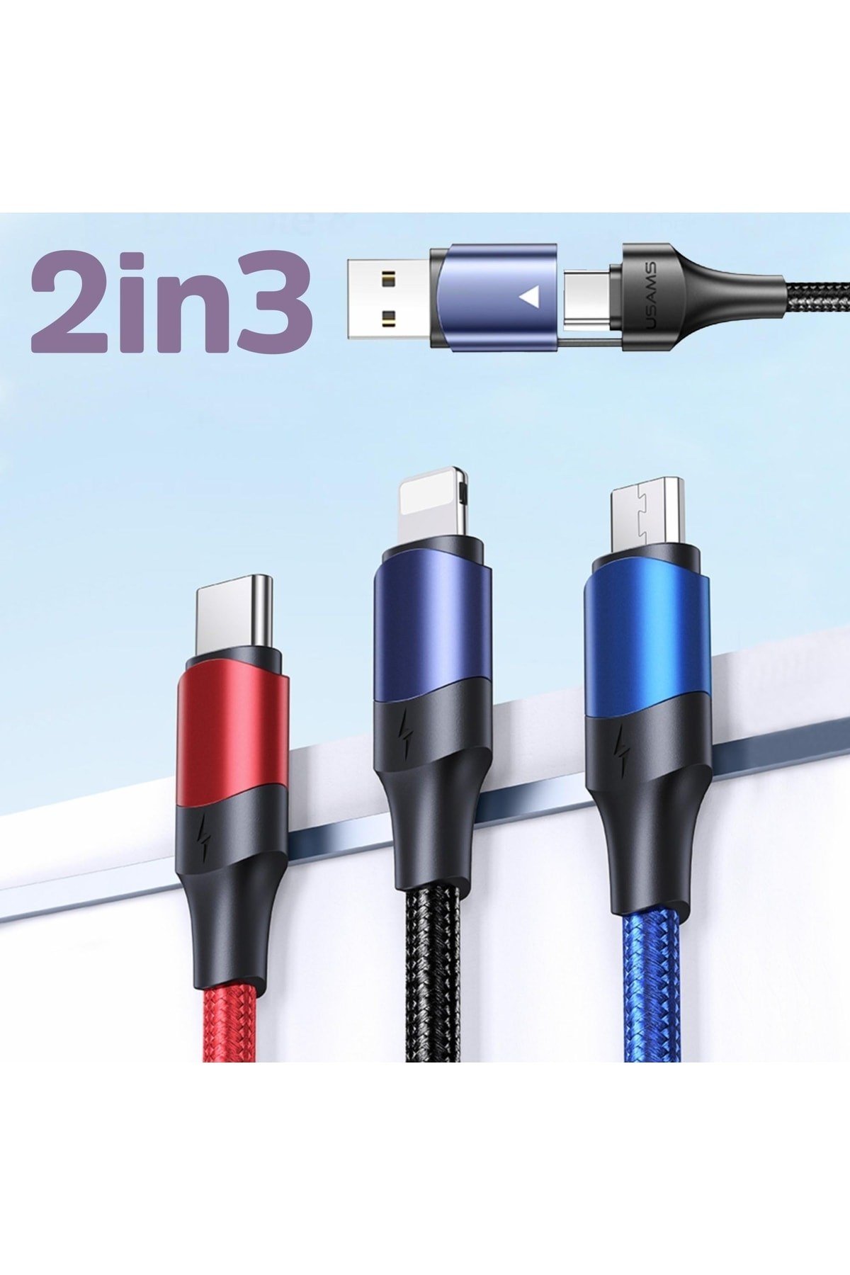 Us-sj549 Usb Type-c To Type-c Lightning Microusb,1.2m Pd 3a Hızlı Şarj Kablosu