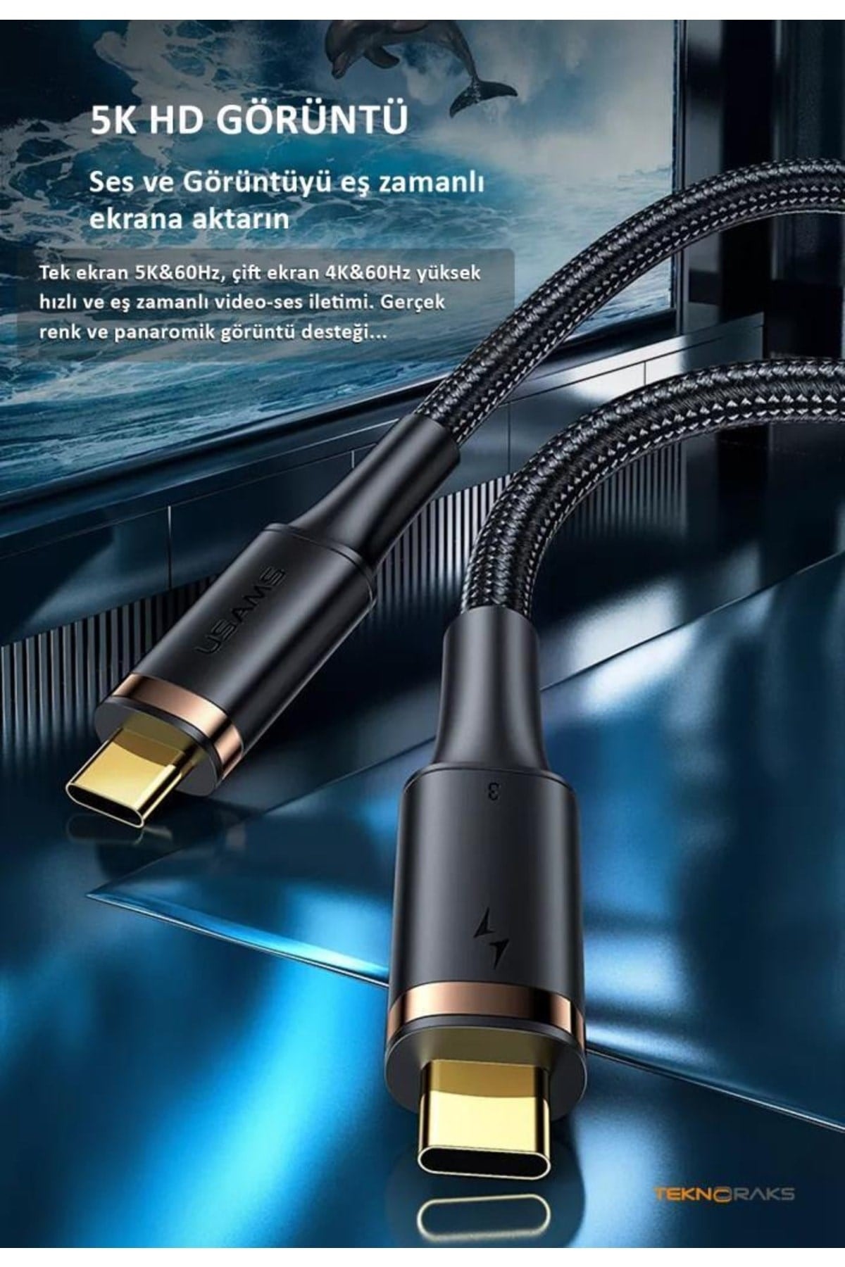 Us-sj553 U72 Type-c To Type-c 5k 60hz 0.8m 100w Usb4 Ses,görüntü,data Aktarma Kablosu