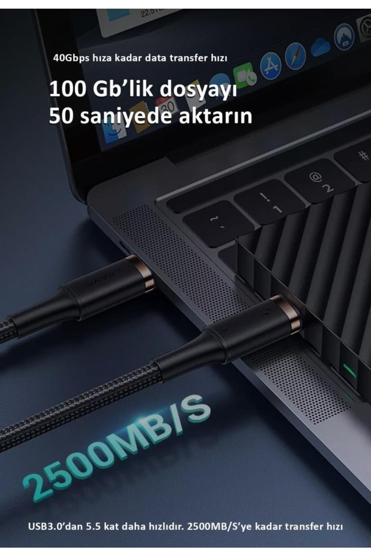 Us-sj553 U72 Type-c To Type-c 5k 60hz 0.8m 100w Usb4 Ses,görüntü,data Aktarma Kablosu