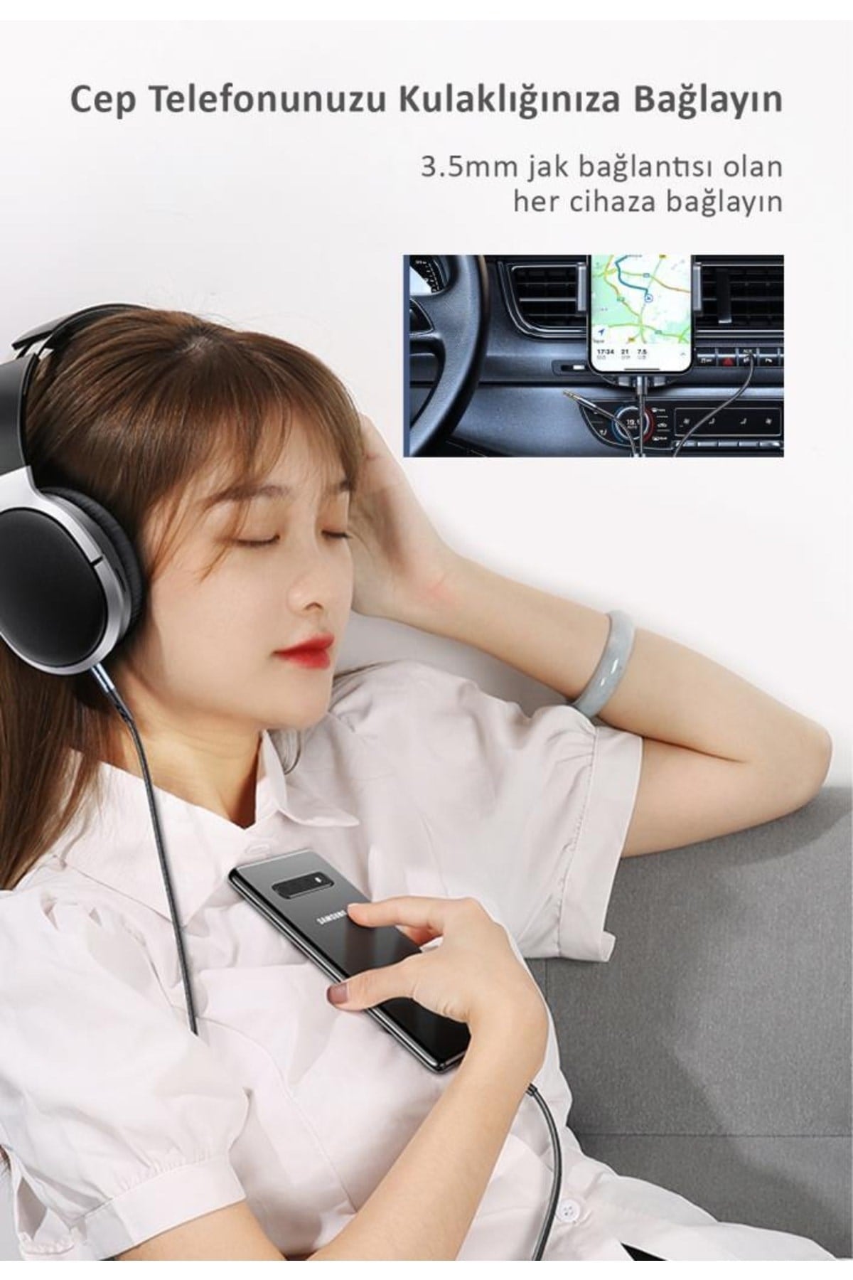 Us-sj555 2in1 1.2m 3.5mm Ses+type-c To 3.5mm Ses Kablosu