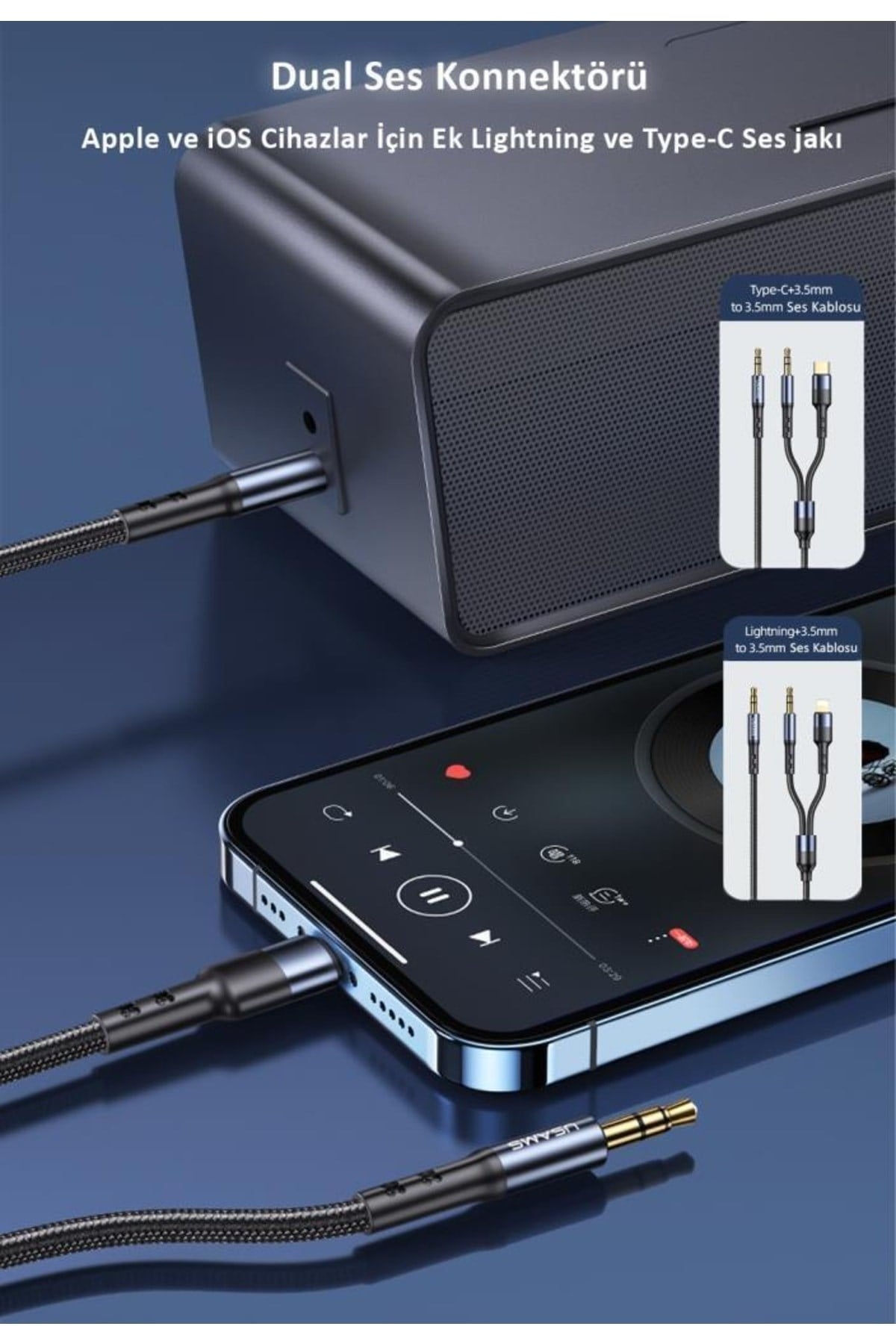 Us-sj555 2in1 1.2m 3.5mm Ses+type-c To 3.5mm Ses Kablosu