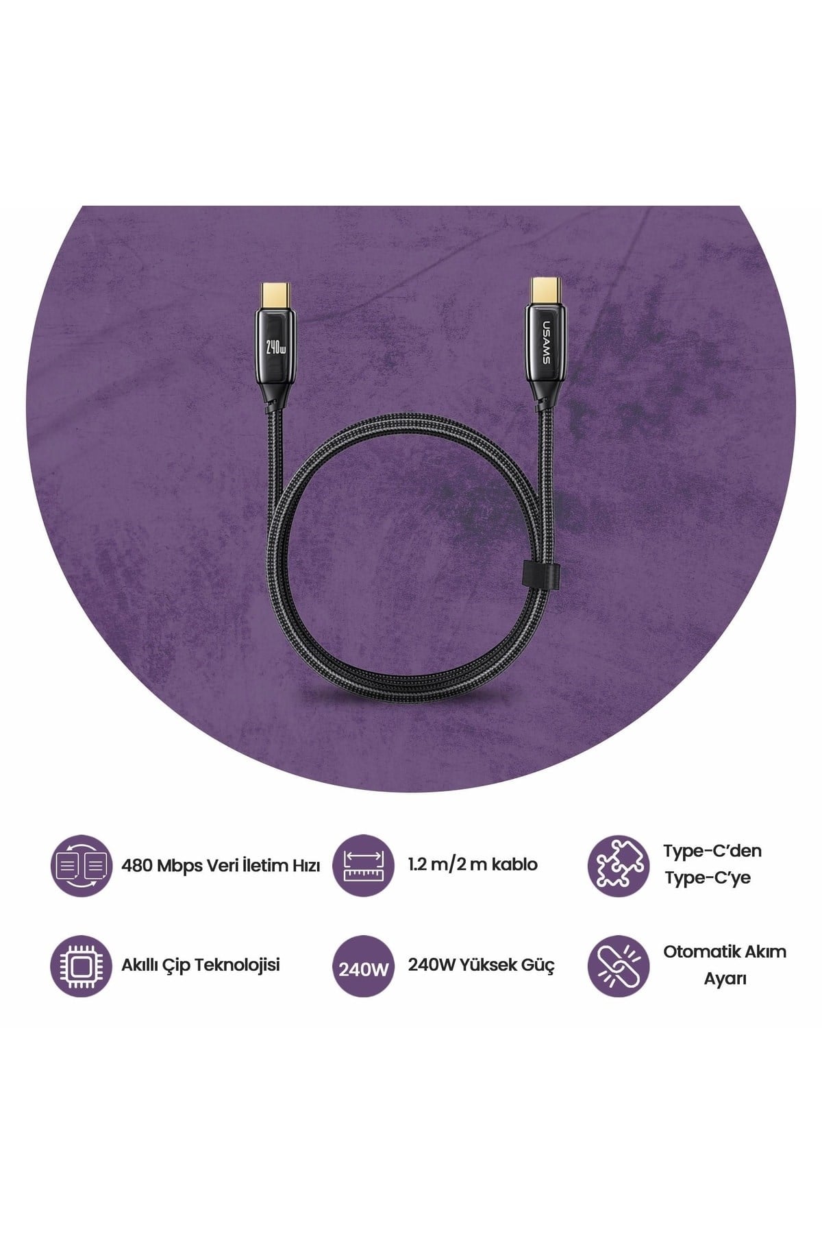 Us-sj581 Pd3.1 Type-c To Type-c Çinko Alaşım 240w Hızlı Şarj Ve Data Kablosu 2m