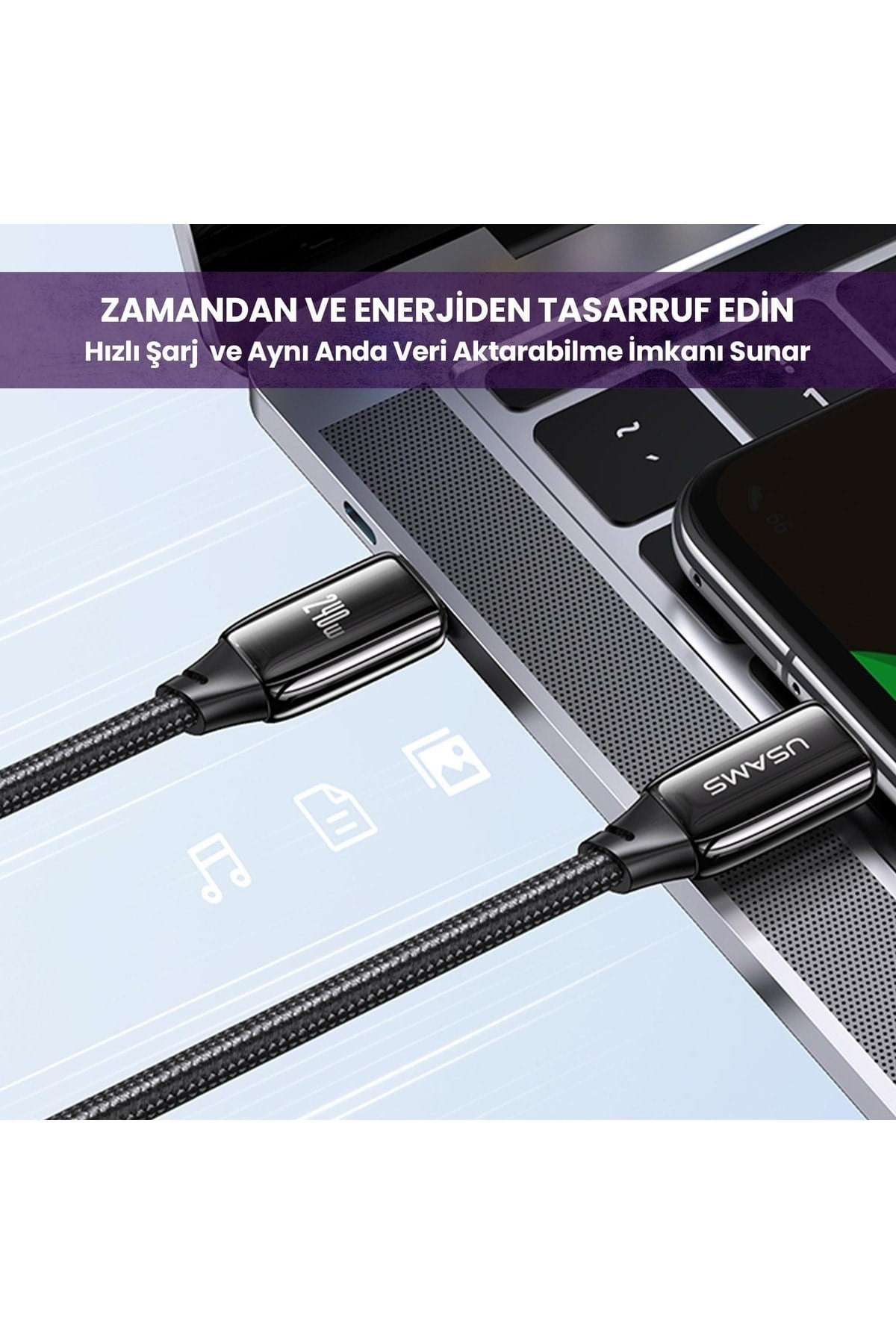 Us-sj581 Pd3.1 Type-c To Type-c Çinko Alaşım 240w Hızlı Şarj Ve Data Kablosu 2m