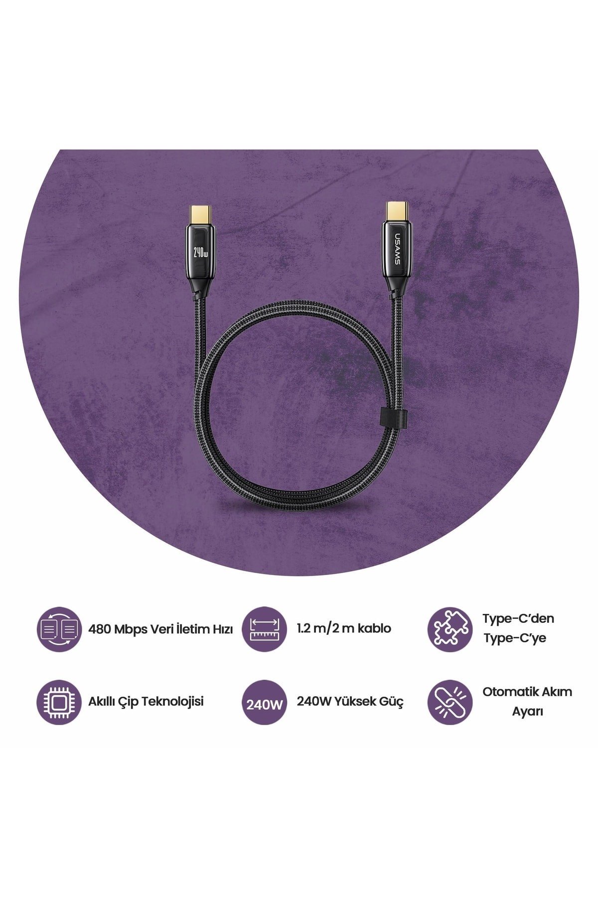 Us-sj581 Pd3.1 Type-c To Type-c Çinko Alaşım 240w Hızlı Şarj Ve Data Kablosu 2m
