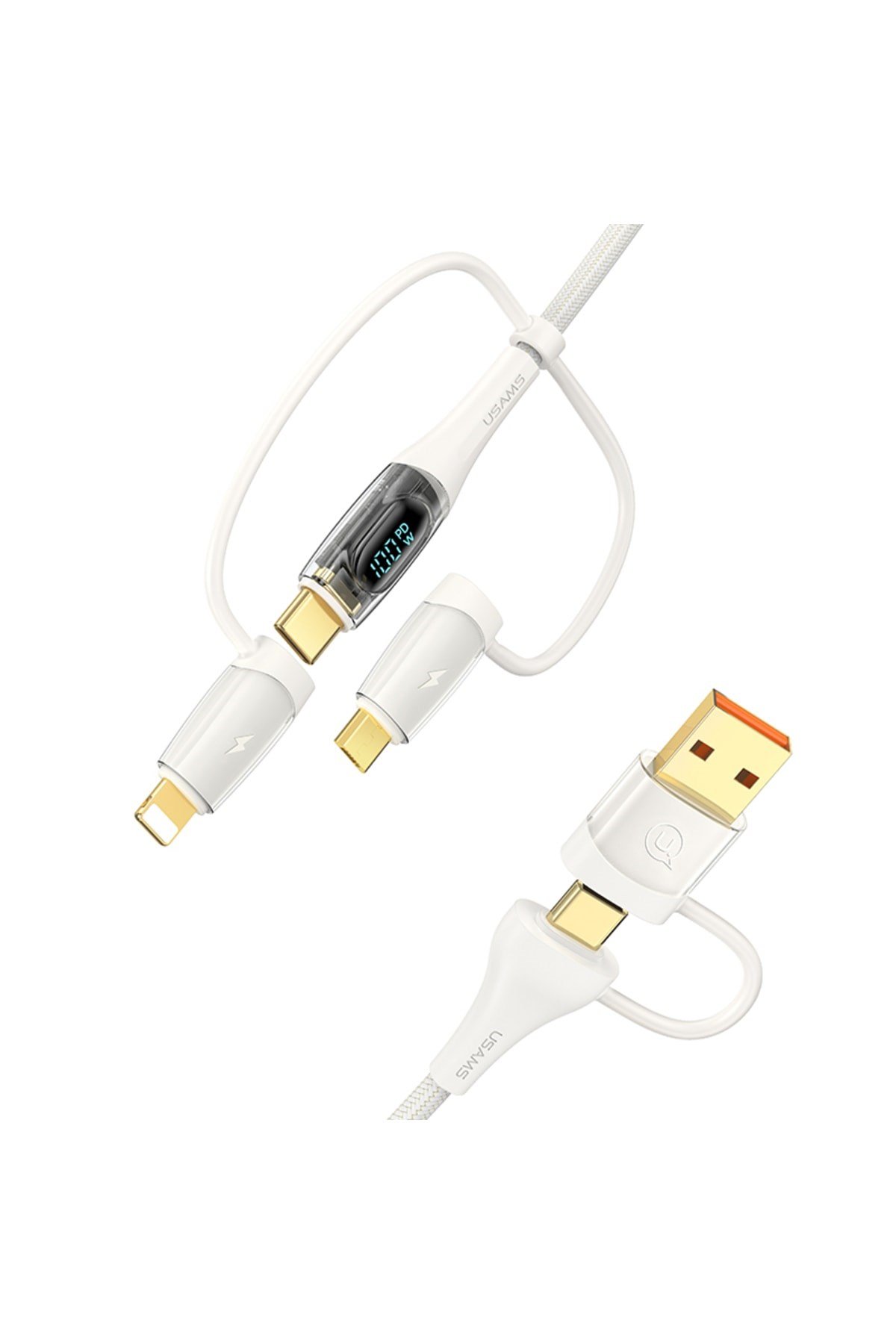 US-SJ616 Type-C+Lightning+MicroUSB, 6in1 Dijital Göstergeli PD100W Hızlı Şarj ve Data Kablosu