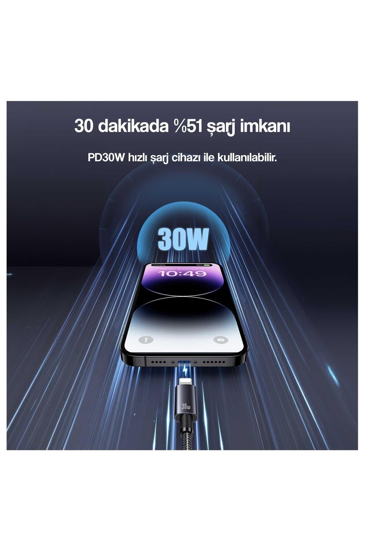 US-SJ662 1.2m PD 30W Type-C to Lightning iPhone Hızlı Şarj ve Data Kablosu