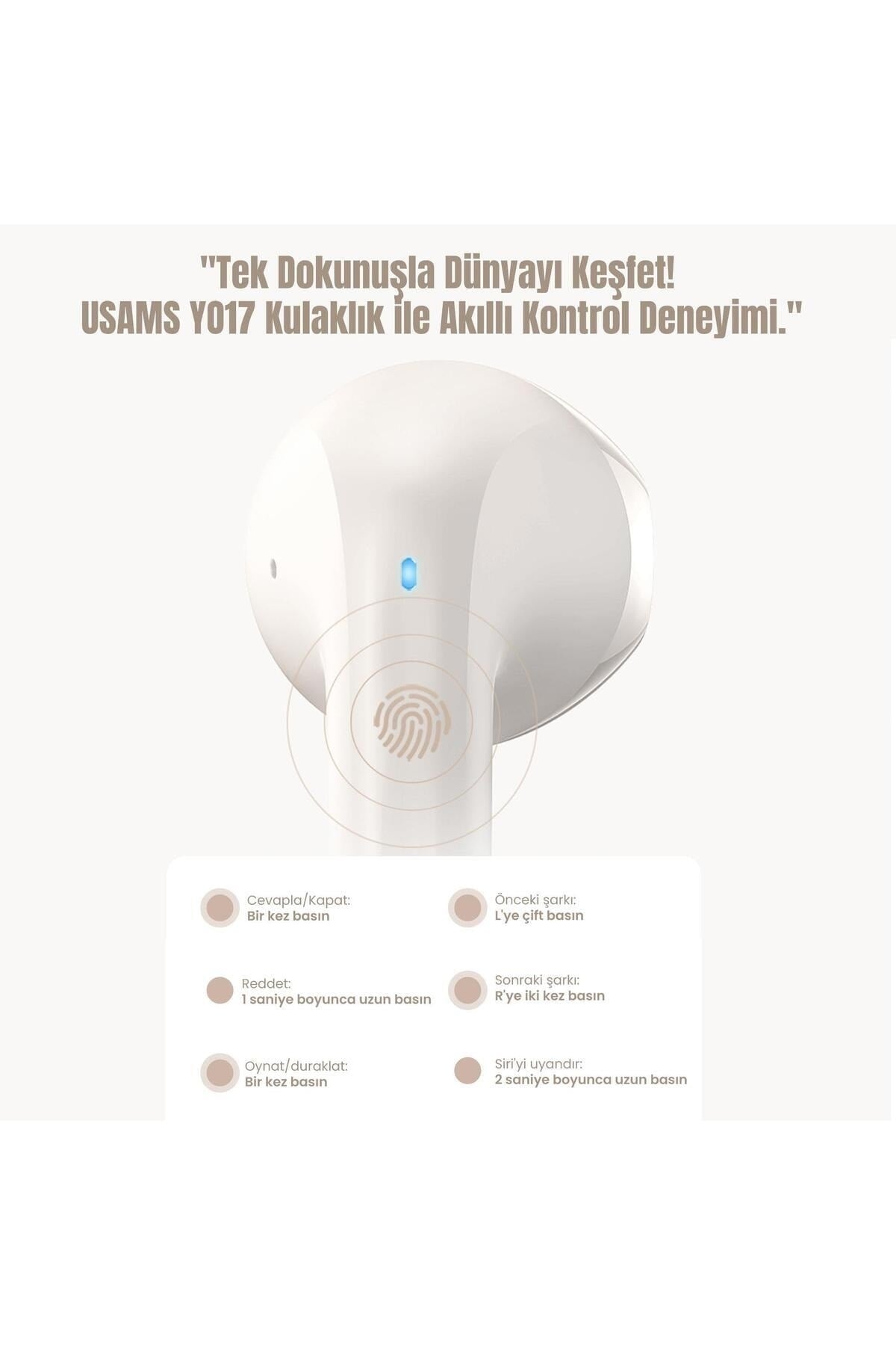 US-YO17 IOS/Android Uyumlu BT5.3 TWS Bluetooth Kulaklık-Bej