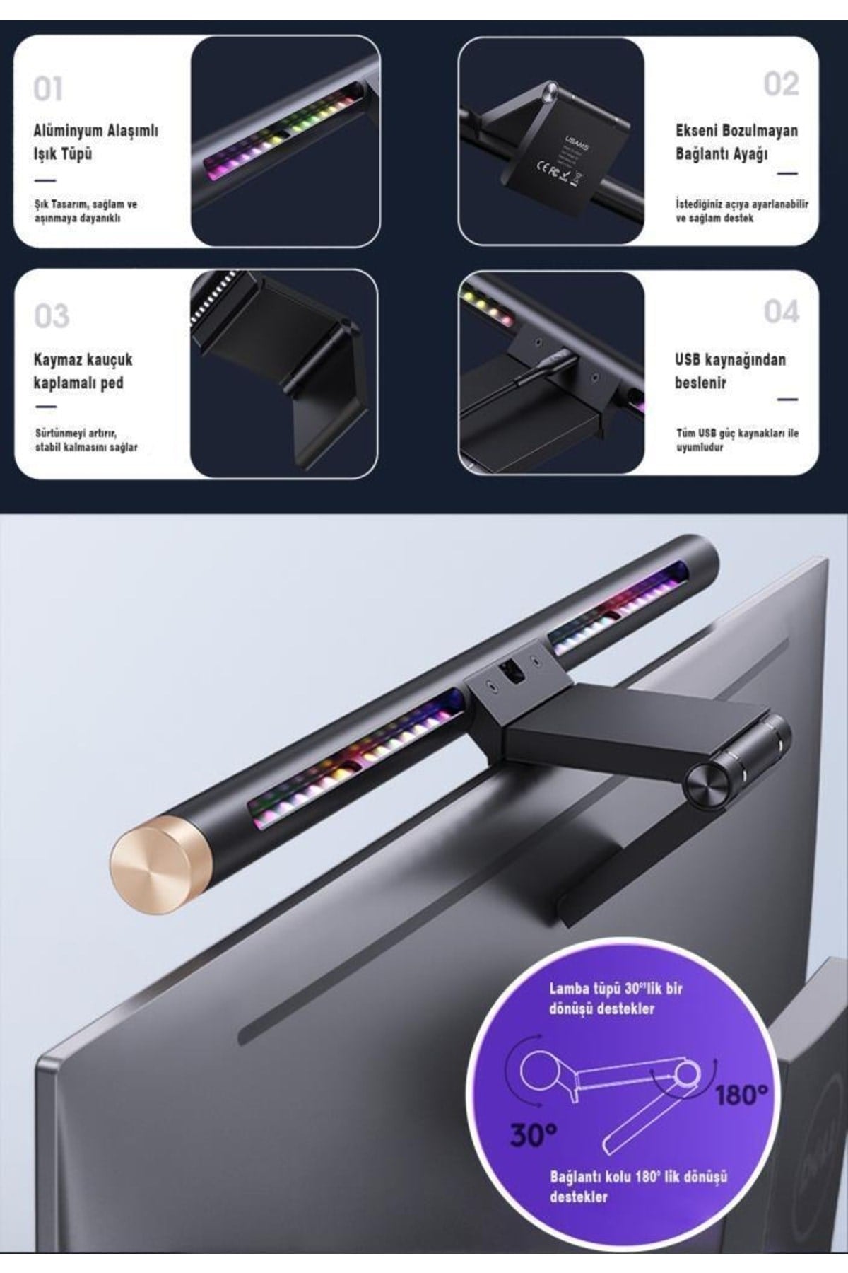 Us-zb224 Klavye Ve Rgb Ambiyans Aydınlatmalı Gaming Led Bar Işık