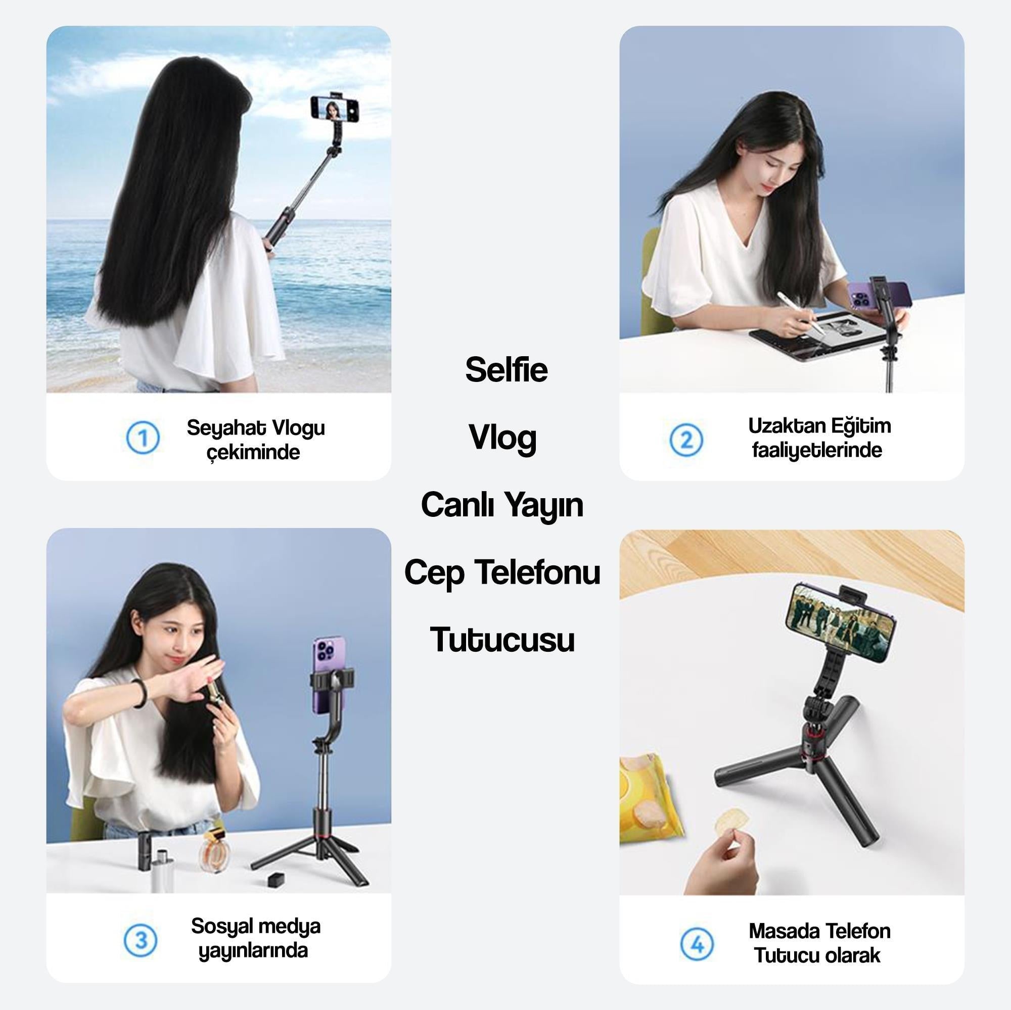 USAMS 2in1 Bluetooth Kumandalı Tripod ve 360° Selfie Çubuğu ZB256