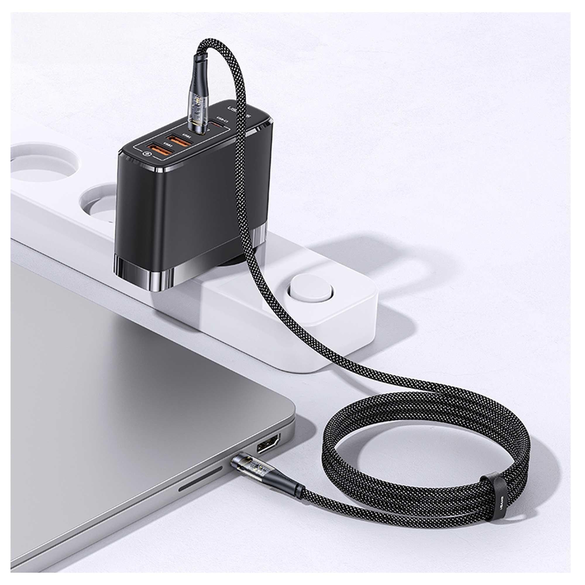 USAMS SJ574 Type-C To Type-C PD 100W Şeffaf Çipli Örgülü Hızlı Şarj ve Data Kablosu Siyah