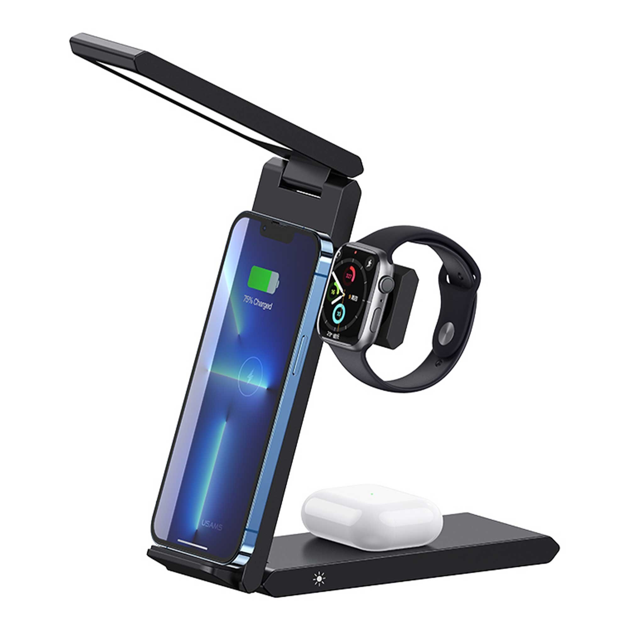 Usams US-CD181 15W 3in1 Arada Masa Lambası Özellikli Katlanabilir Kablosuz Şarj Standı OUTLET