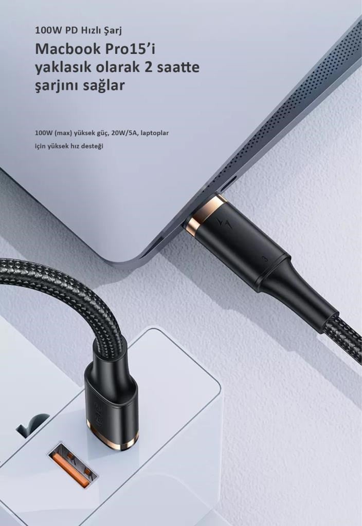 Usams US-SJ553 U72 Type-C To Type-C 5K 60HZ 0.8m 100W USB4 Ses,Görüntü,Data Aktarma Kablosu