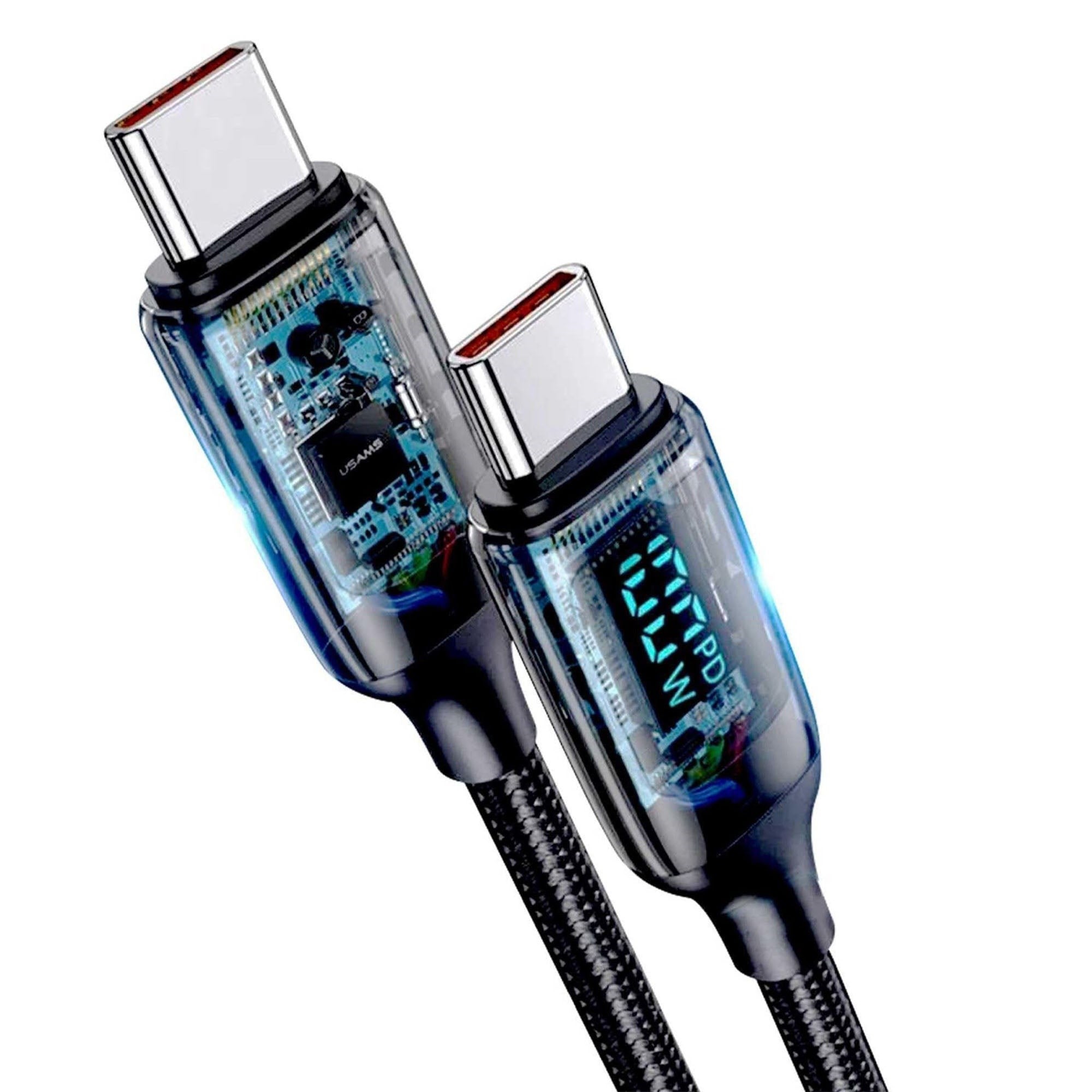 USAMS US-SJ558 Dijital Göstergeli Çipli, Örgülü, 2m PD 100W Type-C Hızlı Şarj Ve Data Kablosu