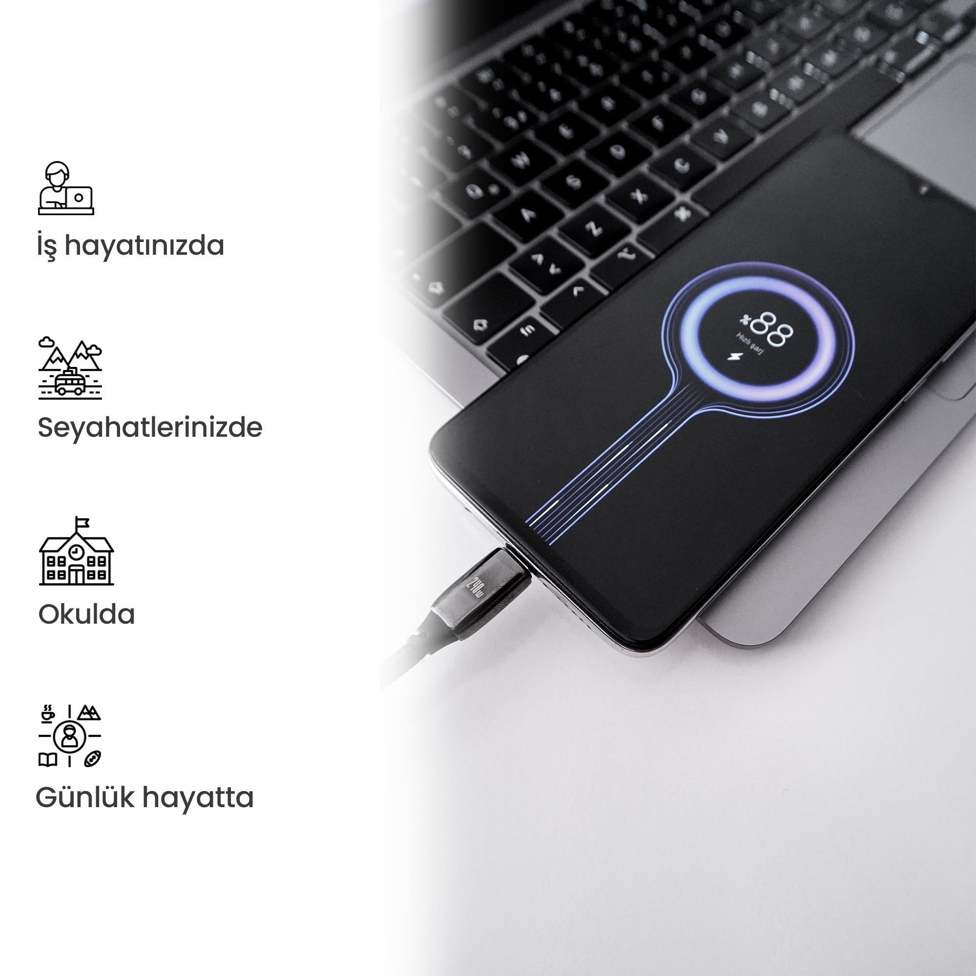 Usams US-SJ581 PD3.1 Type-C To Type-C Çinko Alaşım 240W Hızlı Şarj ve Data Kablosu 2m