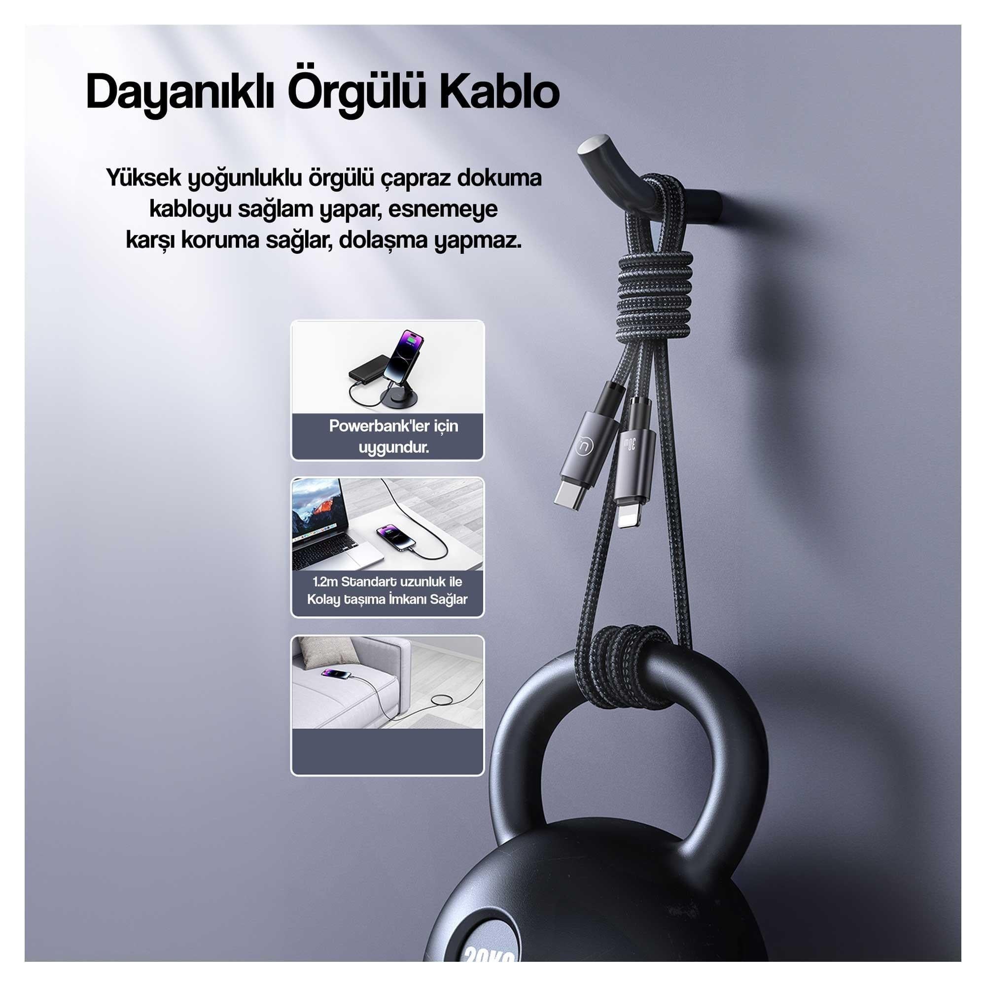 Usams US-SJ662 1.2m PD 30W Type-C to Lightning iPhone Hızlı Şarj ve Data Kablosu
