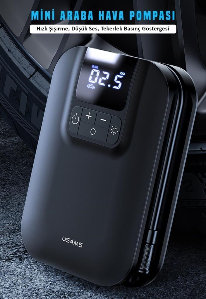 Usams US-ZB215 350PSI 5000mah Şarjlı Çok Amaçlı Taşınabilir Hava Pompası