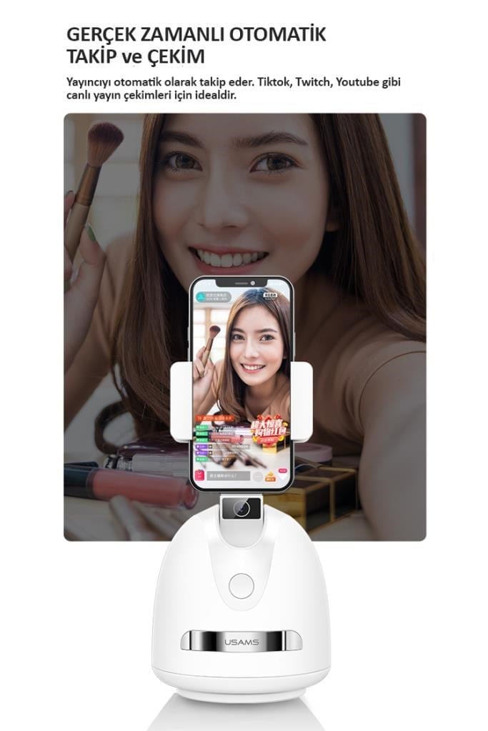 Usams US-ZB239 Smart 360° Yüz ve Vucut Takipli Şarjlı Yapay Zeka Destekli Canlı Yayın Telefon Gimbal